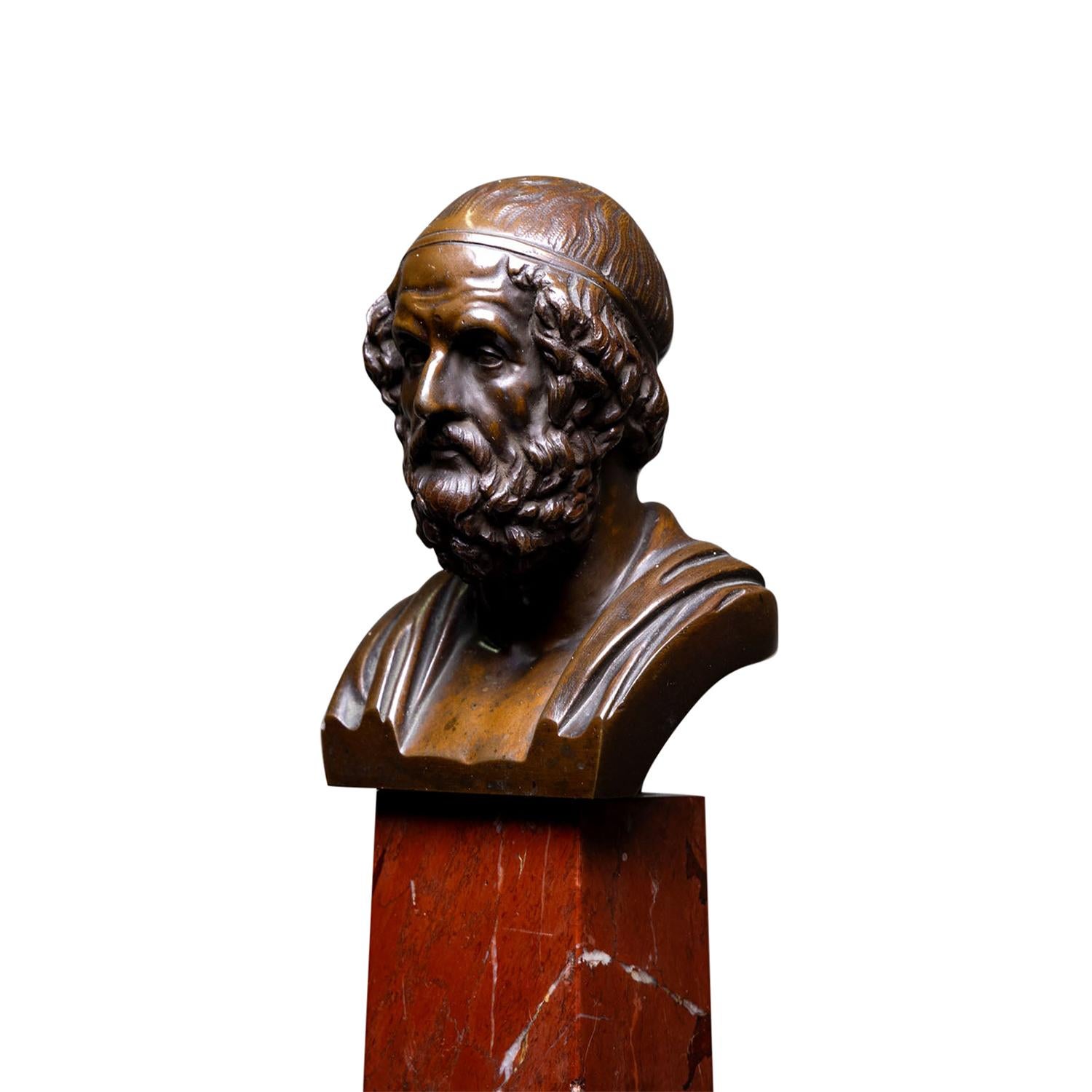 19th Century Italian Pair of Bronze Busts of Homer - Antique Décor Sculptures For Sale 2