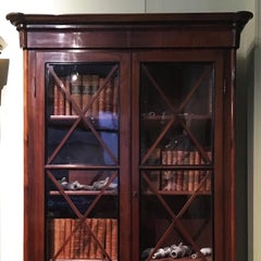 19th Century Italian Pair of Charles X Walnut Wood Cabinets with Glass Doors