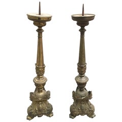 19th Century Italian Pair of Ecclesiastic Altar Brass Candleholders, 1890s