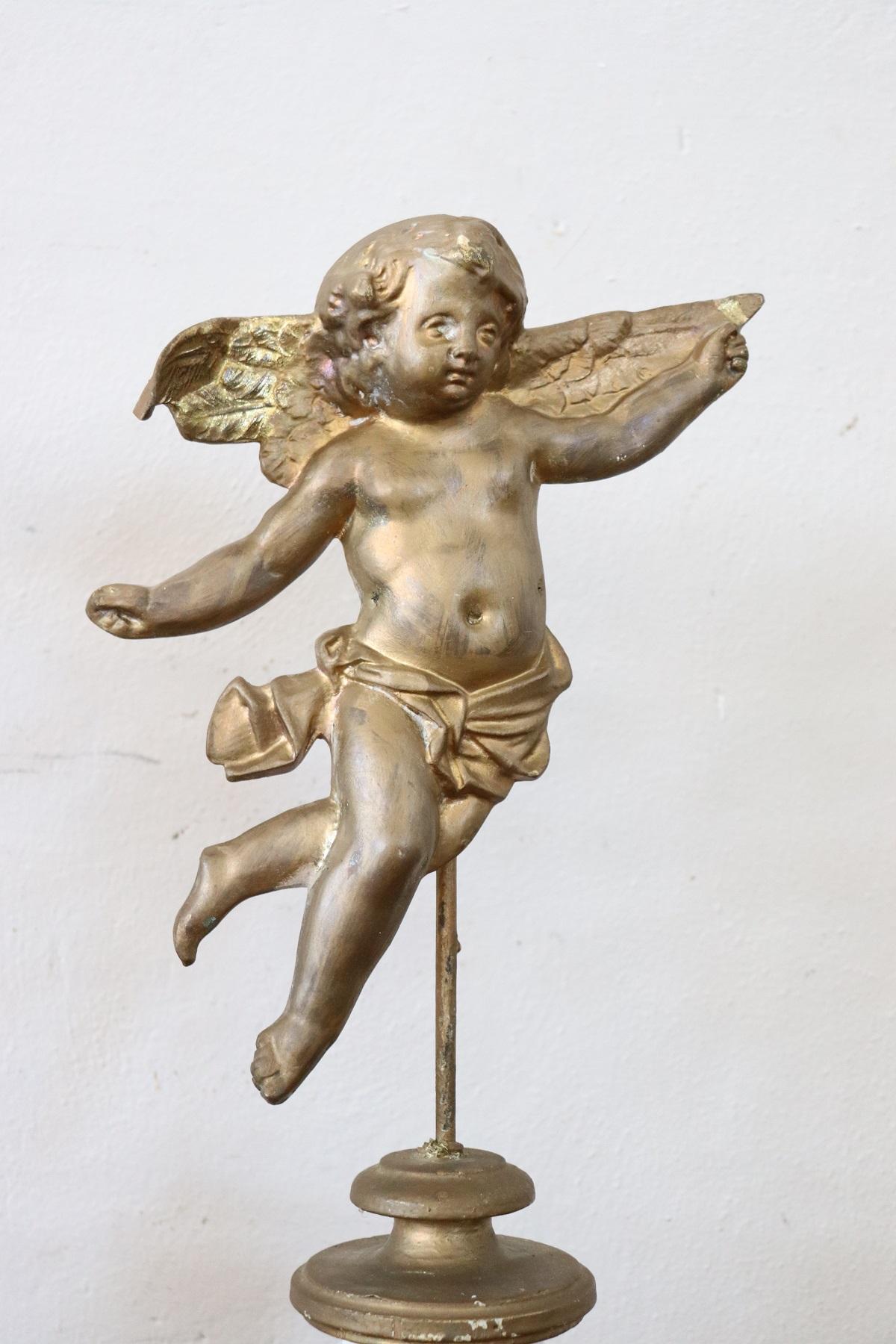 Gilt 19th Century Italian Pair of Gilded Bronze Angels on a Wooden Base