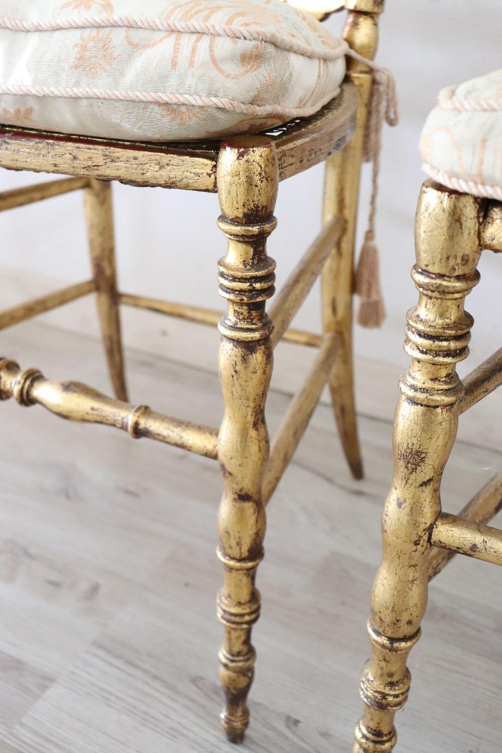 Late 19th Century 19th Century Italian Pair of Gilded Wood Chiavari Chairs with Vienna Straw For Sale