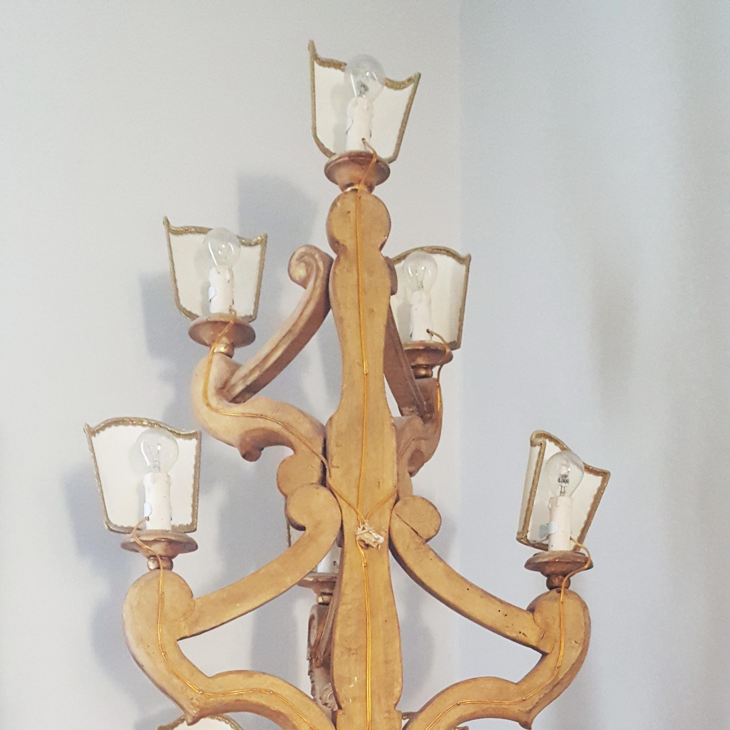 19th Century Italian Pair of Gilt Poplar Wood Eleven-Light Candelabra For Sale 6