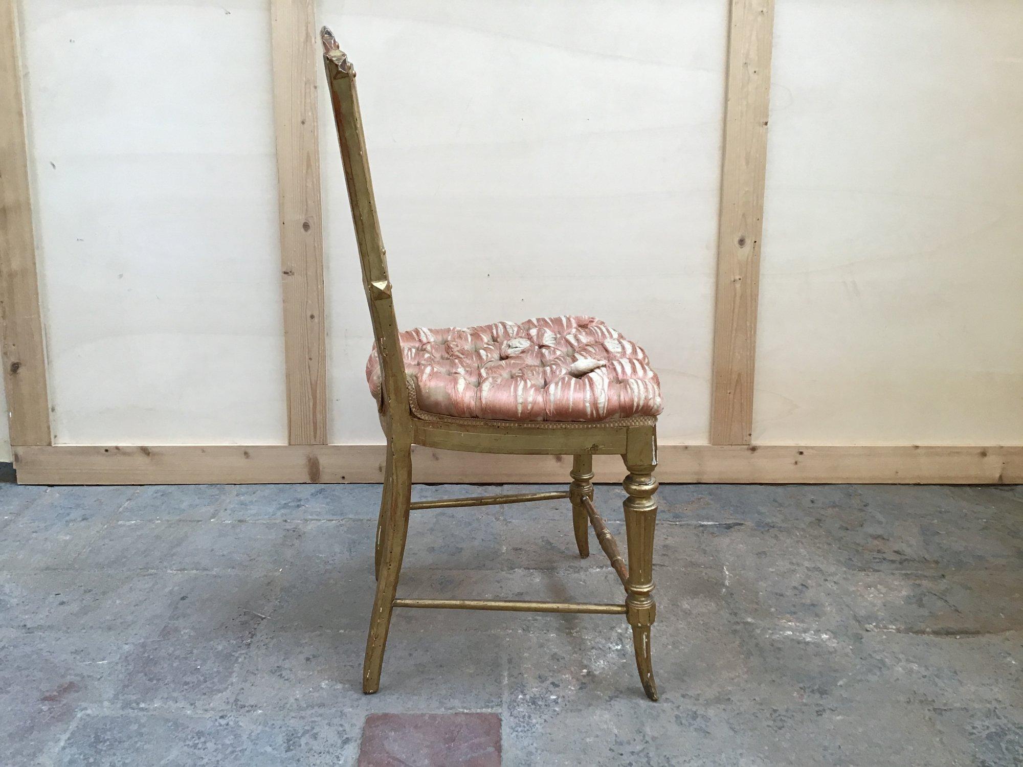 Late 19th Century 19th Century Italian Pair of Gilt Wooden Chairs with Original Upholstery, 1890s For Sale