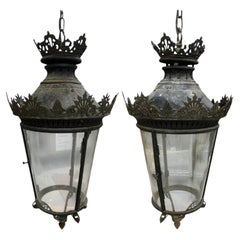 19th Century Italian Pair of Lanterns with Glass