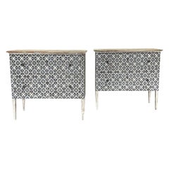 19th Century Italian Pair of Large Antique Arte Povera Pine Floral Commodes