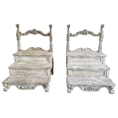 19th Century Italian Pair of Painted Walnut Library Steps - Antique Book Shelfs