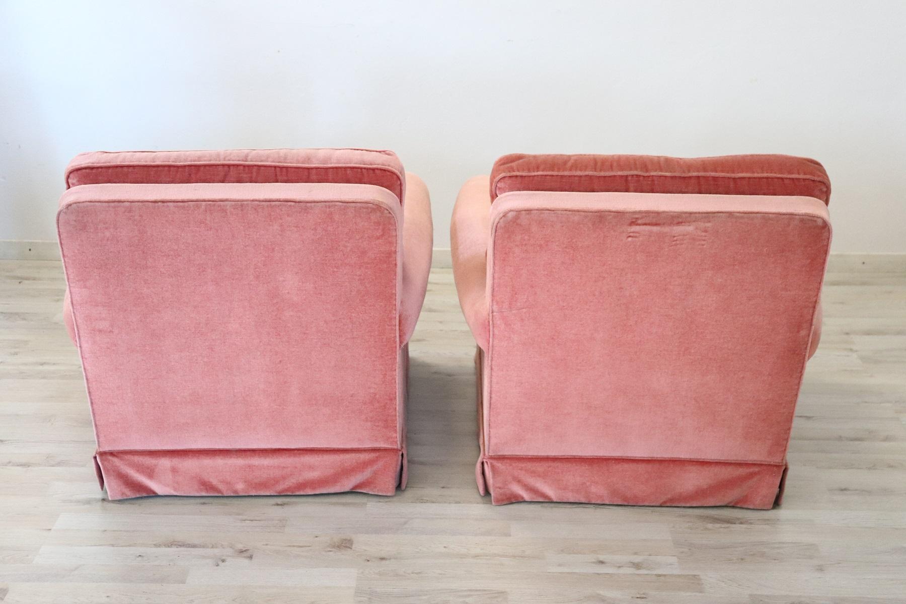 19th Century Italian Pair of Pink Velvet Armchairs, 1980s 1