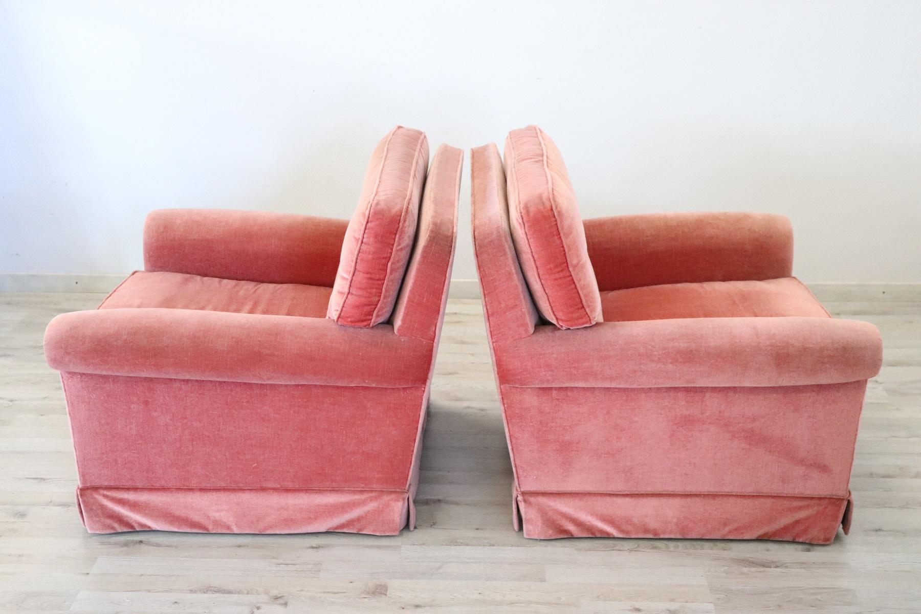 19th Century Italian Pair of Pink Velvet Armchairs, 1980s 2