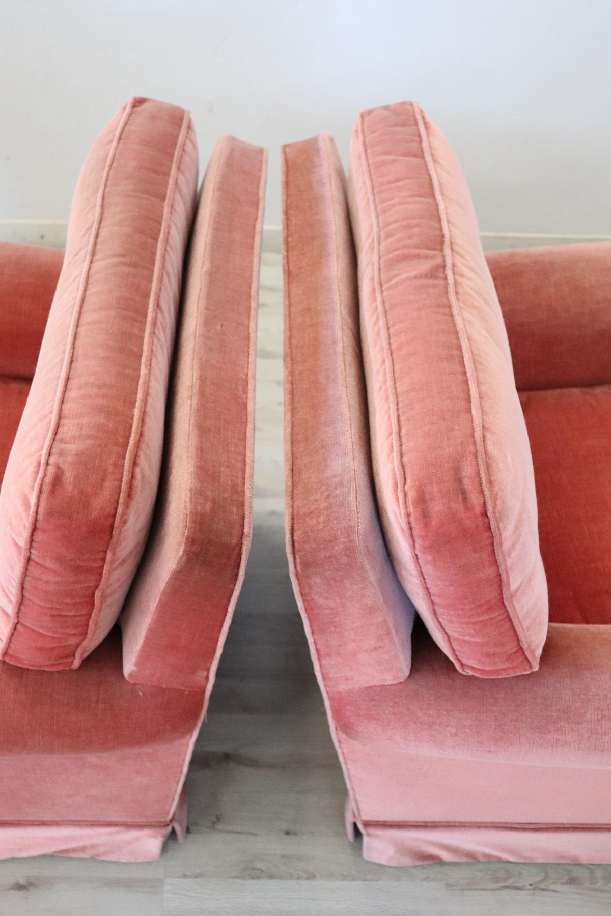 19th Century Italian Pair of Pink Velvet Armchairs, 1980s 3