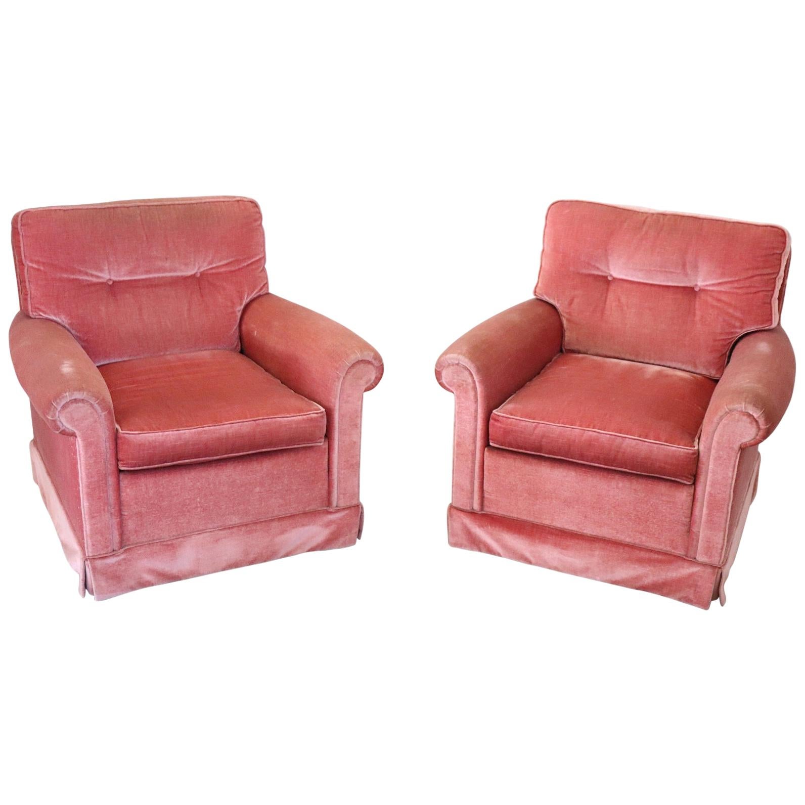 19th Century Italian Pair of Pink Velvet Armchairs, 1980s
