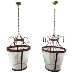 19th Century Italian Pair of Red Iron Chandelier with Gilt Decoration, 1890s
