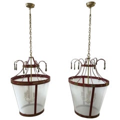 Antique 19th Century Italian Pair of Red Iron Chandelier with Gilt Decoration, 1890s