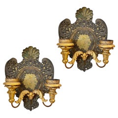 19th Century Italian Pair of tole & Gilded Wood Sconces