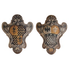 19th Century Italian Pair of Tuscan Pinewood Heraldry Crests, Antique Wall Décor