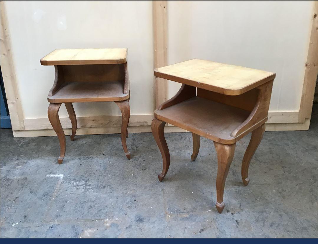 19th century Italian pair of wooden nightstands with shaped legs, 1890s.