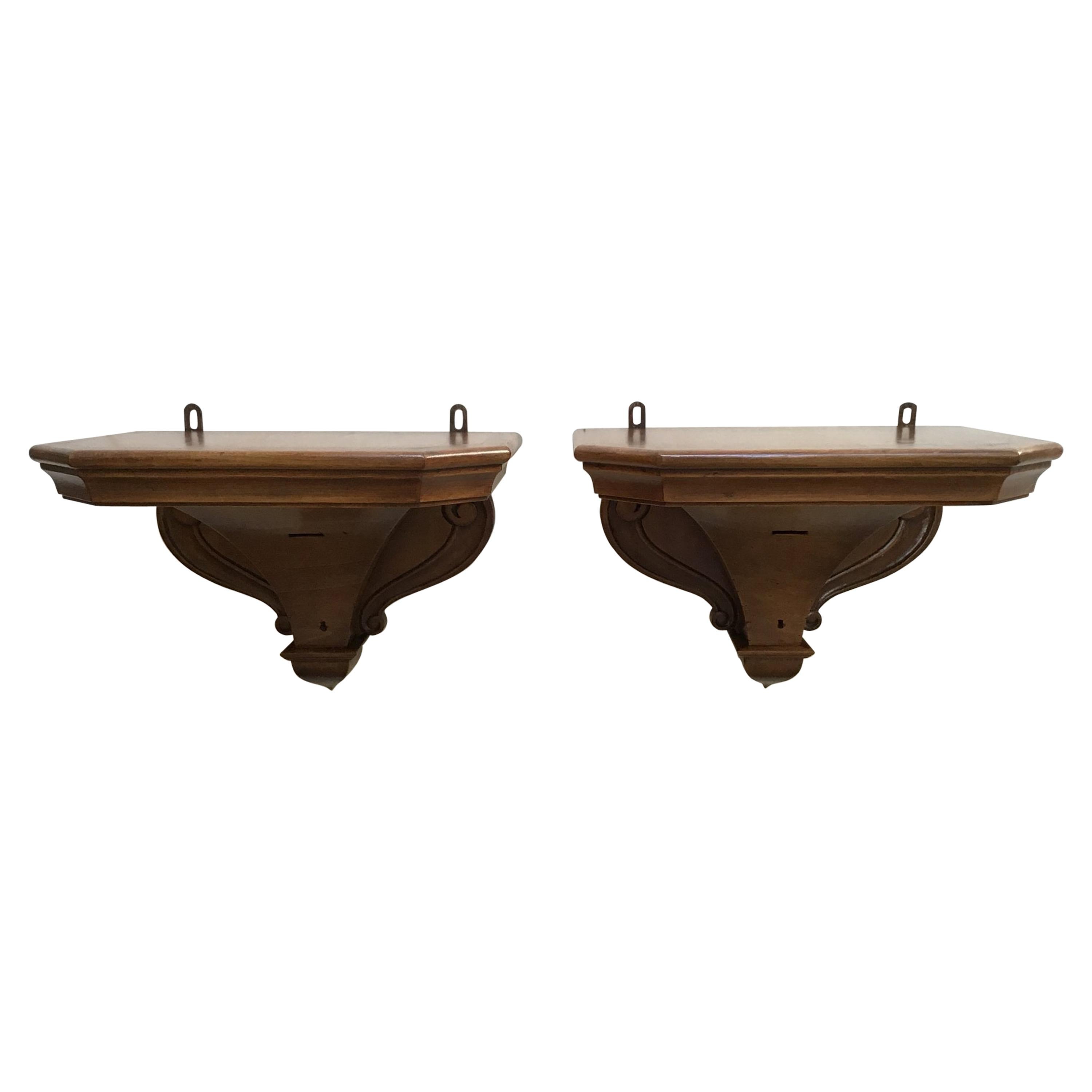 19th Century Italian Pair of Wall Shelves in Patinated Wood, 1890s For Sale