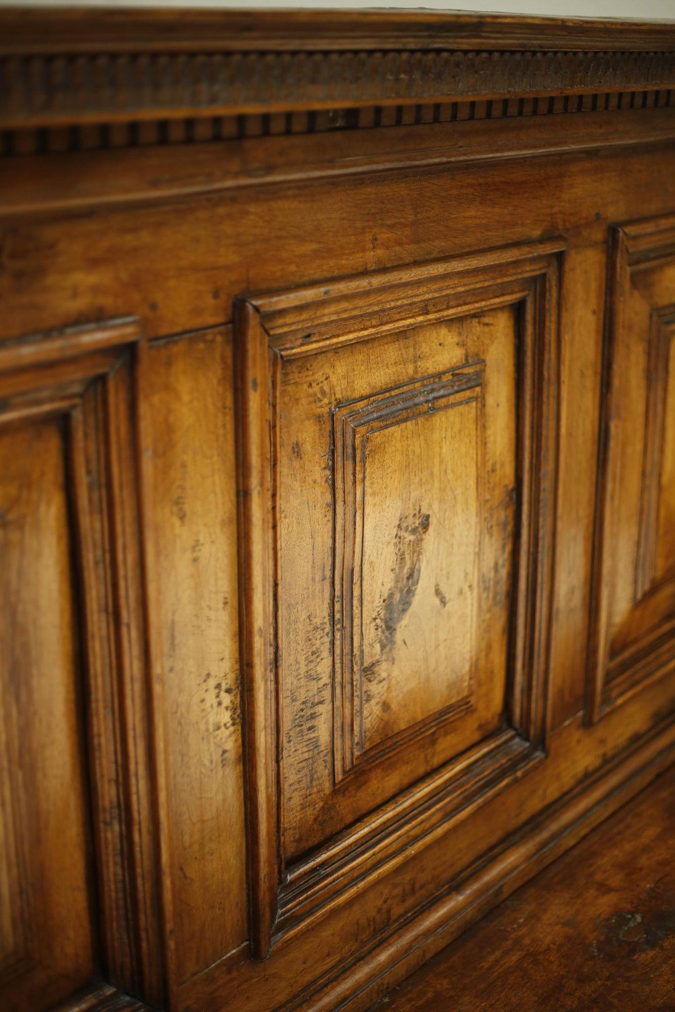 Walnut 19th Century Italian Panelled Hall Bench