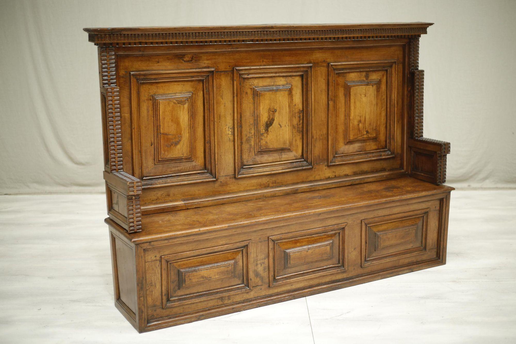 19th Century Italian Panelled Hall Bench 2