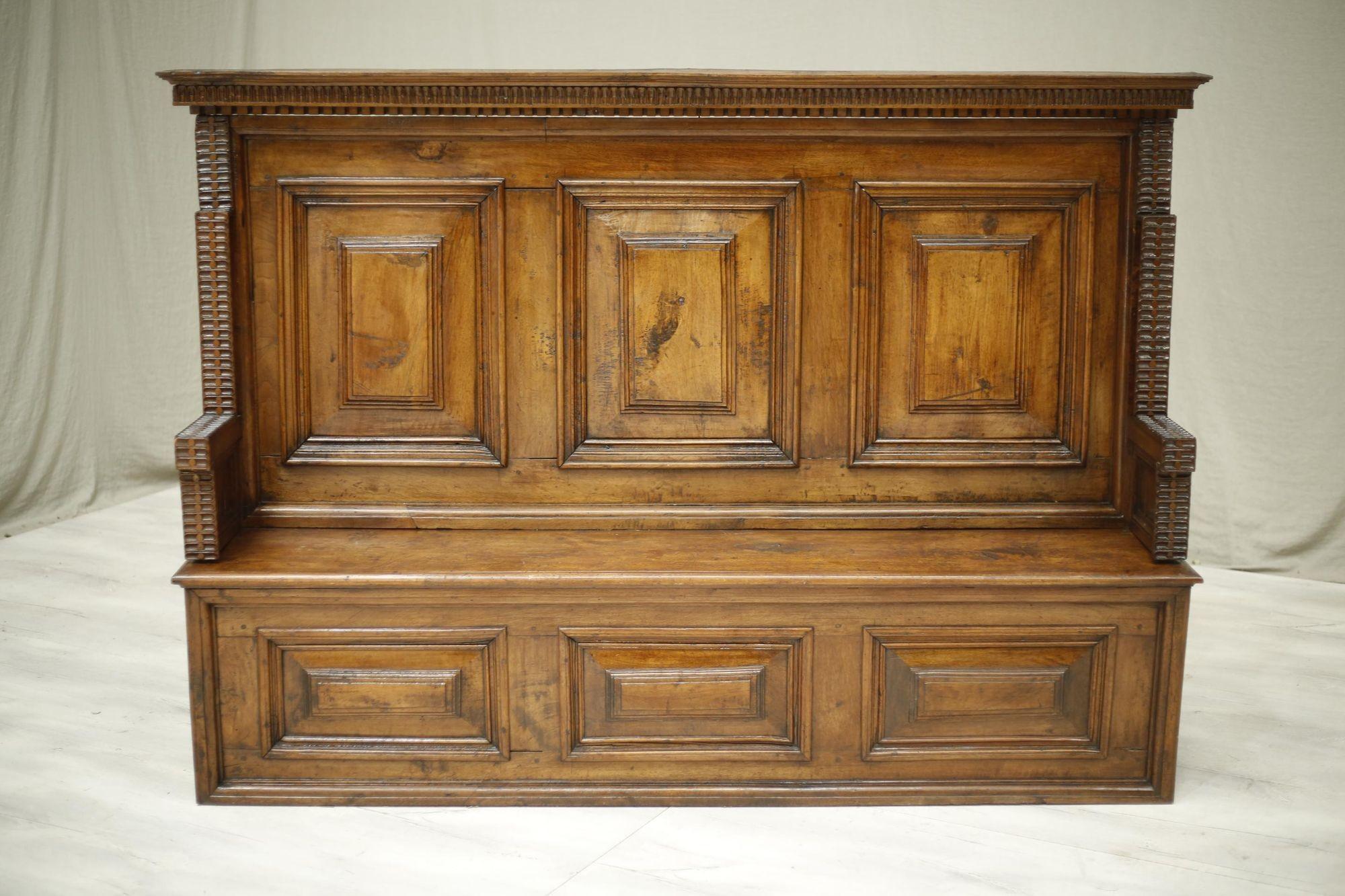 19th Century Italian Panelled Hall Bench 3