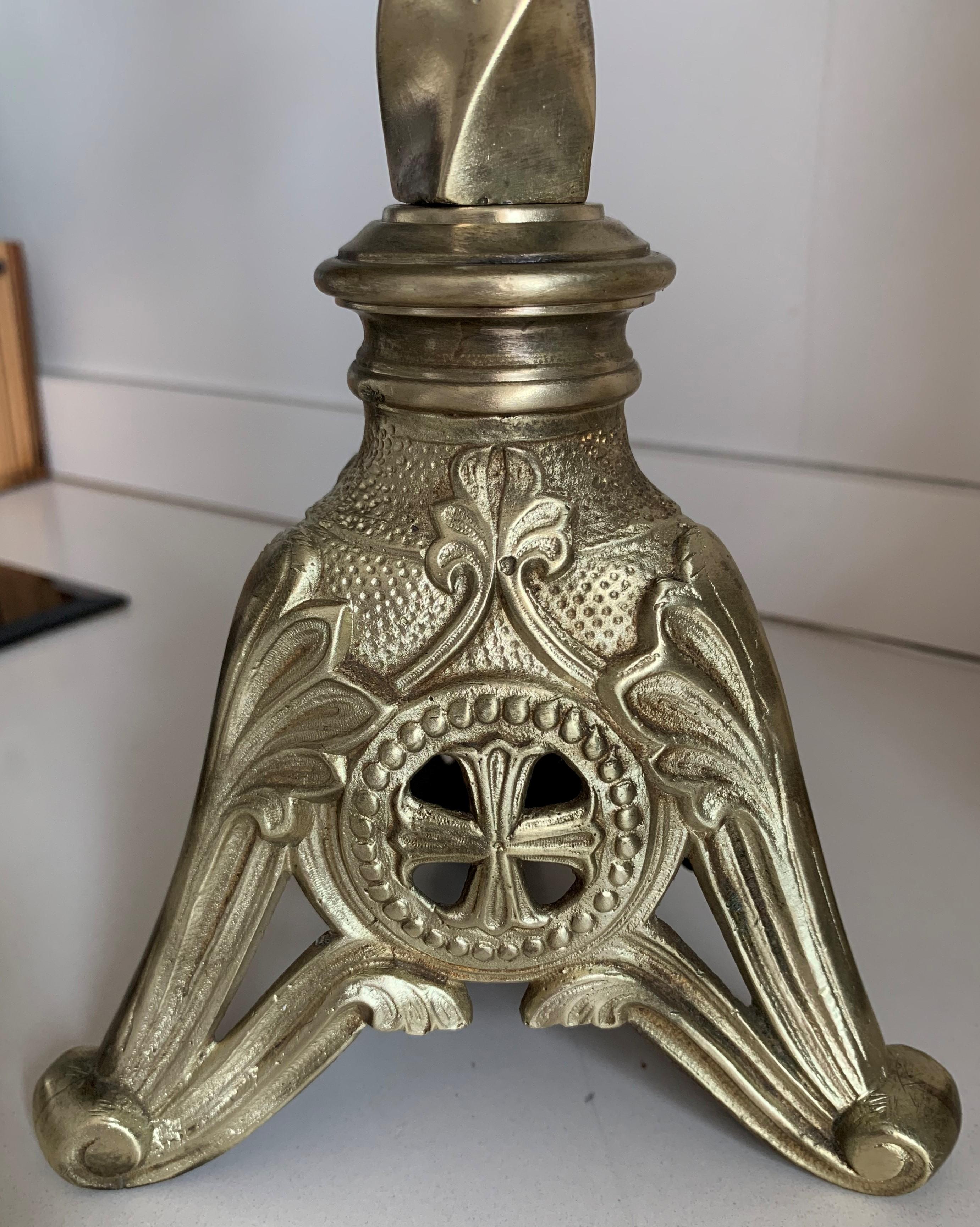 19th Century Italian Paschal Candleholder Bronze Venice Torchères Candlesticks For Sale 7