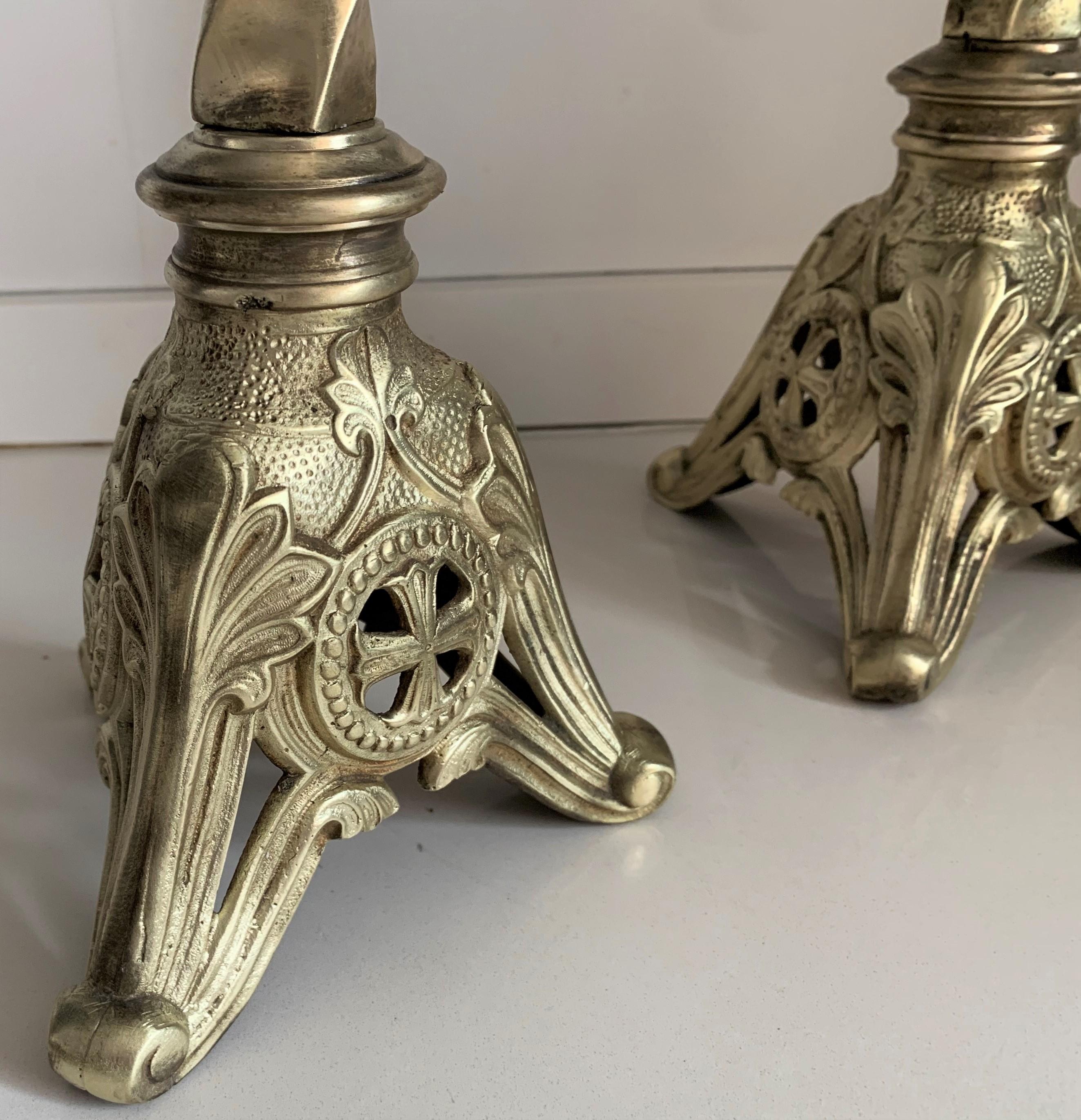 19th Century Italian Paschal Candleholder Bronze Venice Torchères Candlesticks For Sale 6