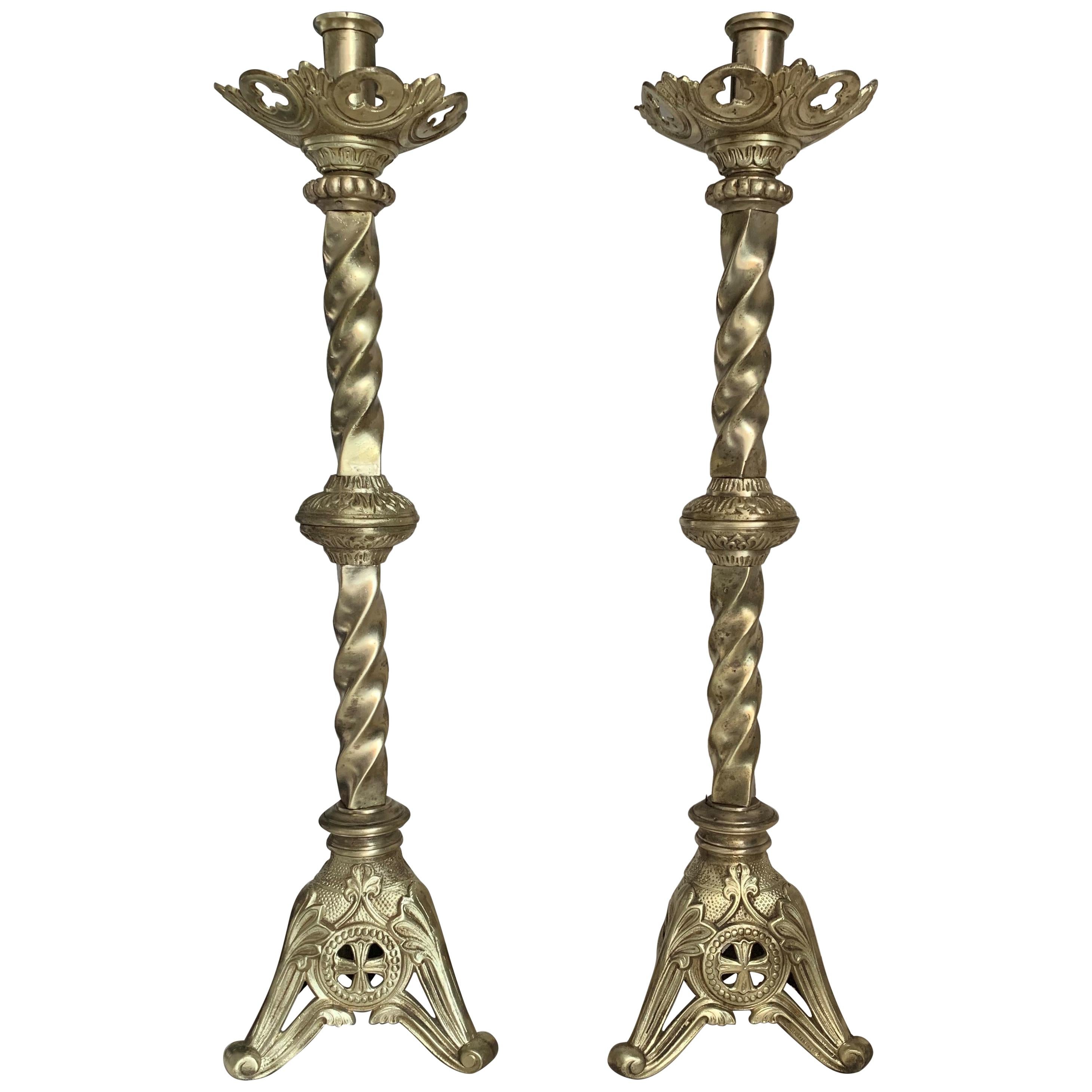 19th Century Italian Paschal Candleholder Bronze Venice Torchères Candlesticks For Sale