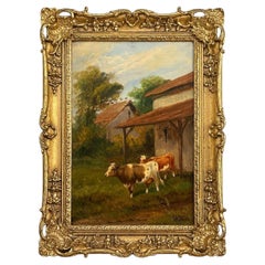 19th Century Italian Pastoral Cow Painting Signed by Vitolla