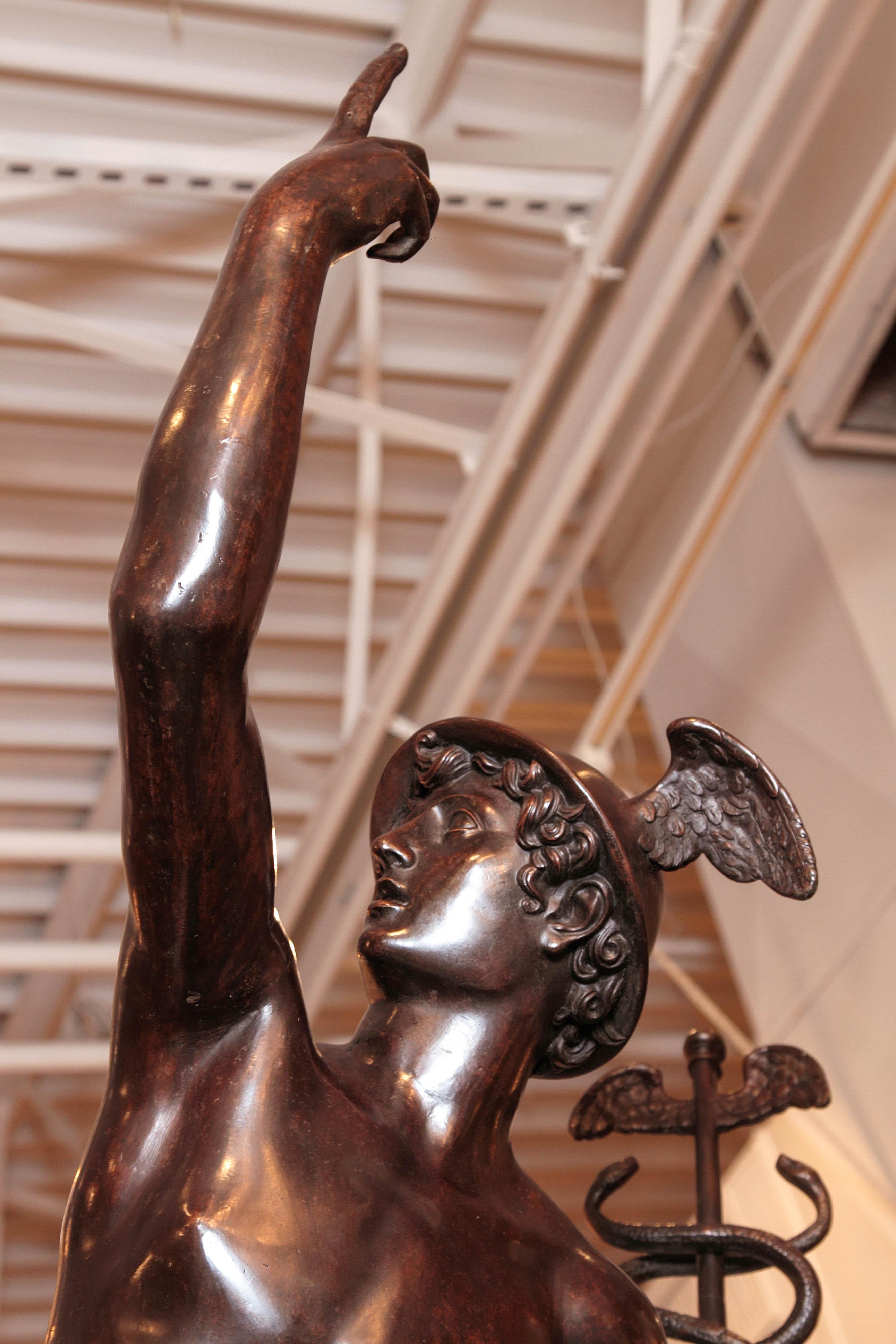 19th Century Italian Patinated Bronze of Mercury Life-Size For Sale 7