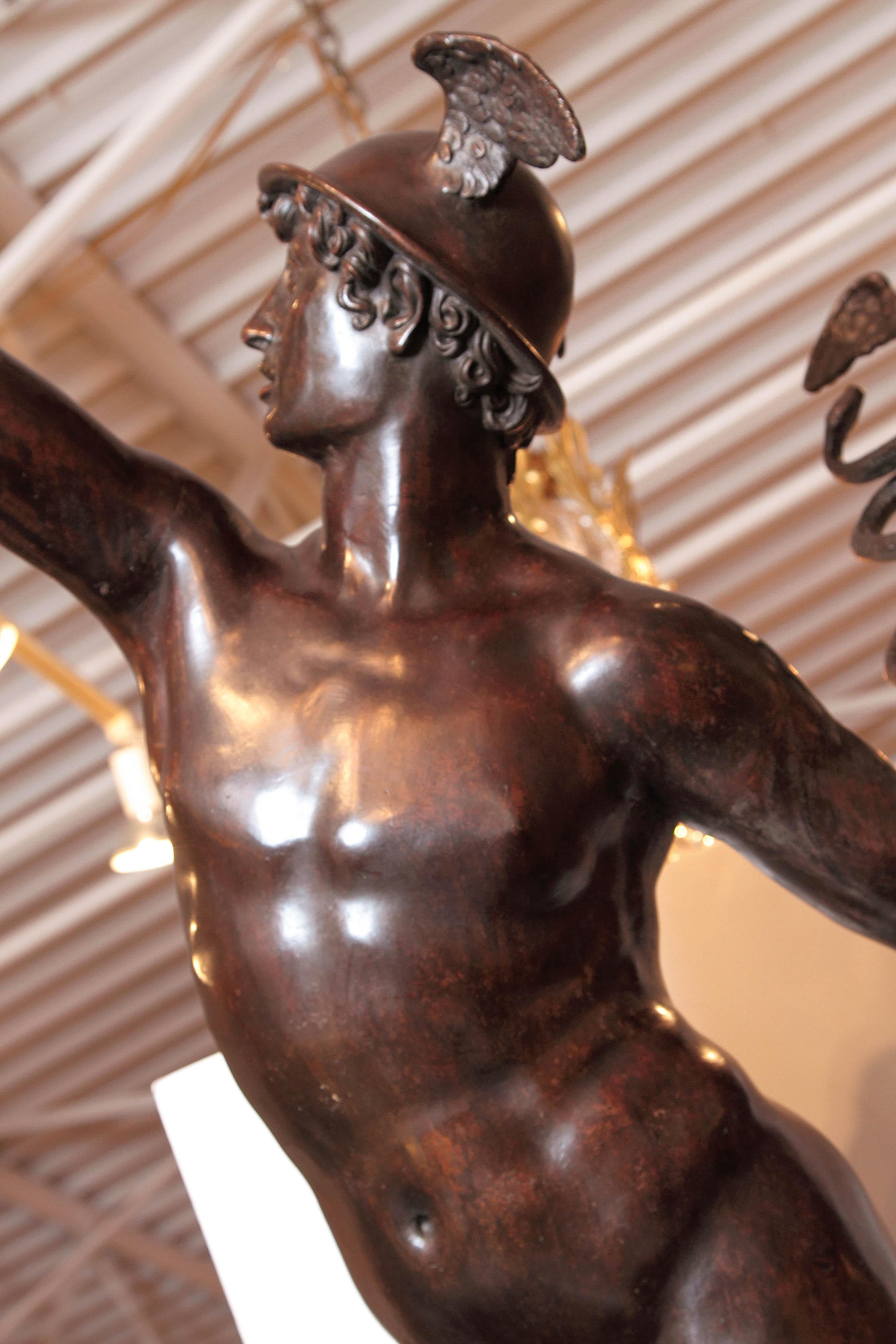 19th Century Italian Patinated Bronze of Mercury Life-Size For Sale 9