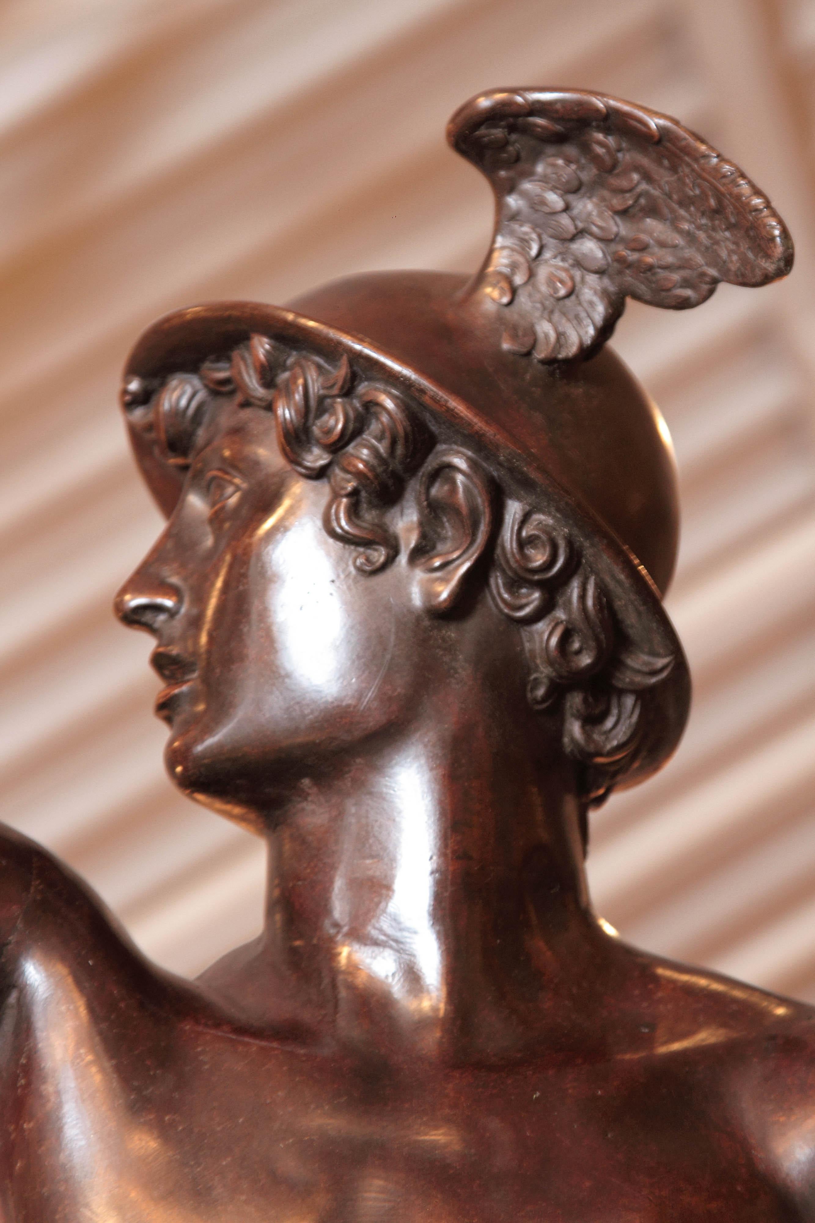 19th Century Italian Patinated Bronze of Mercury Life-Size For Sale 10