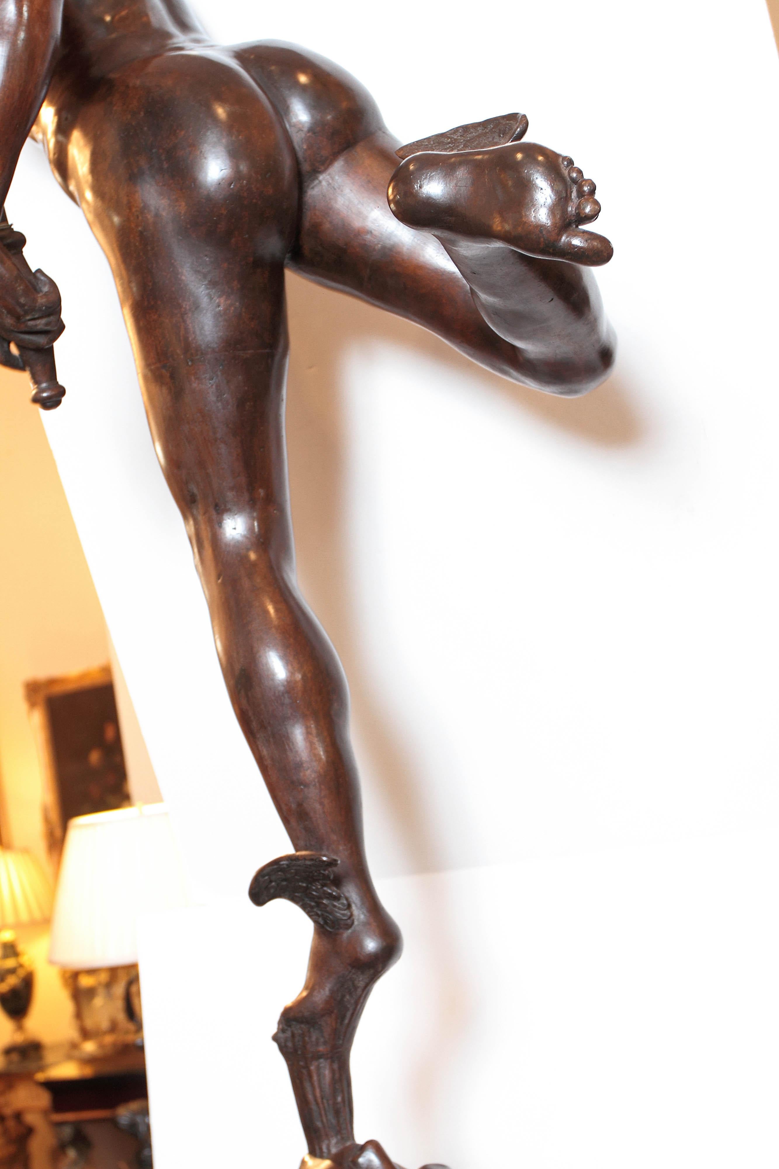 19th Century Italian Patinated Bronze of Mercury Life-Size For Sale 14