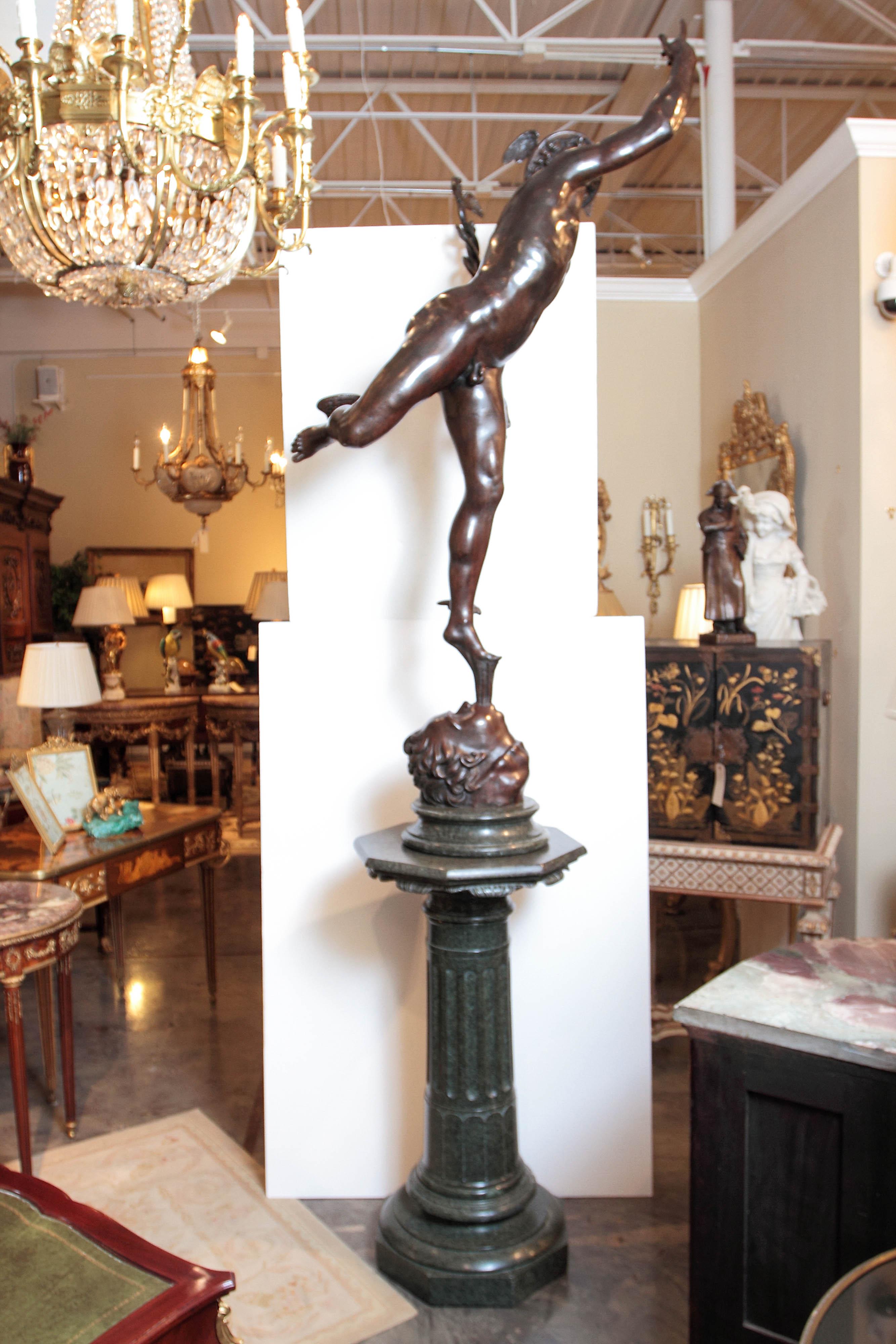 19th Century Italian Patinated Bronze of Mercury Life-Size For Sale 1
