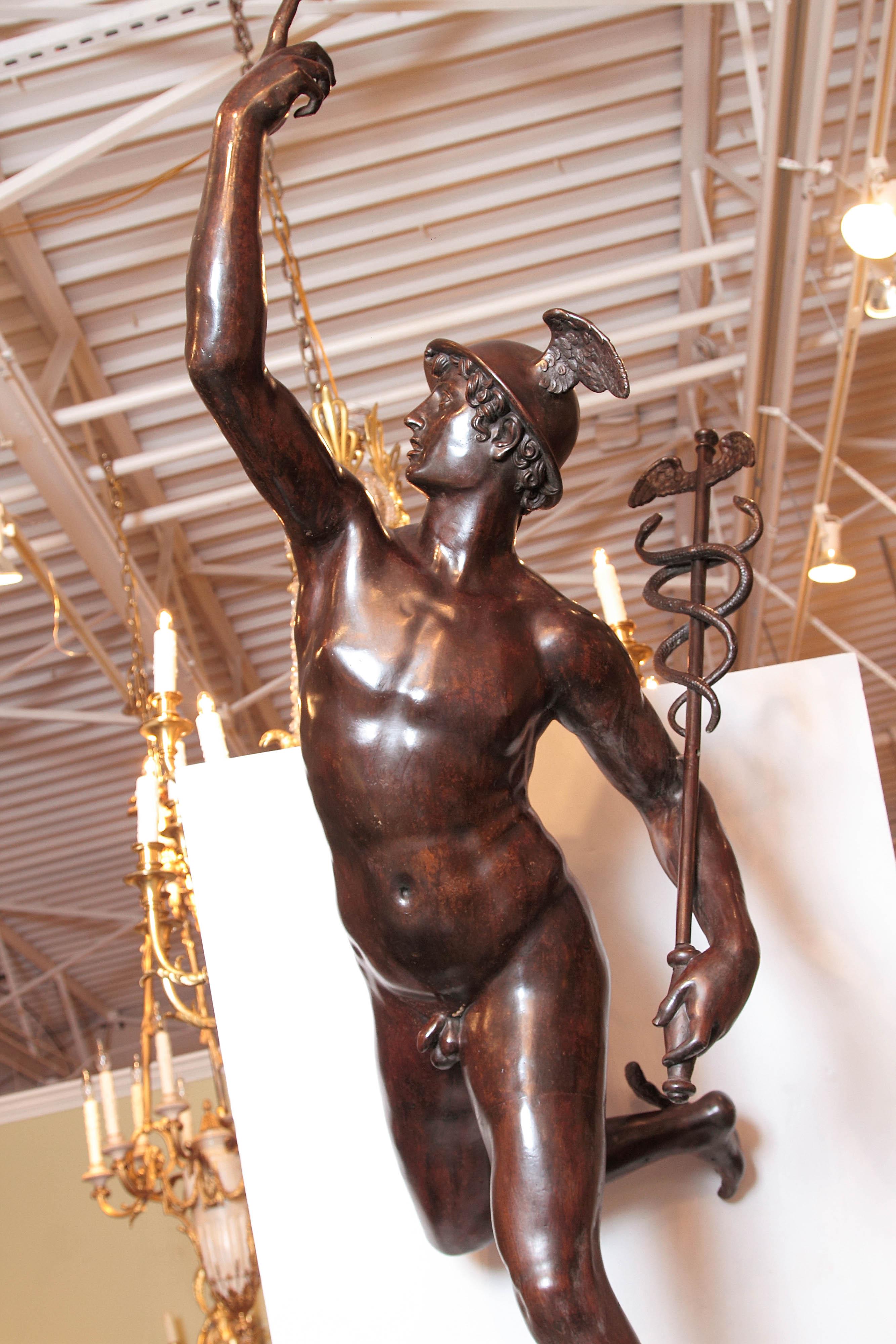 19th Century Italian Patinated Bronze of Mercury Life-Size For Sale 5