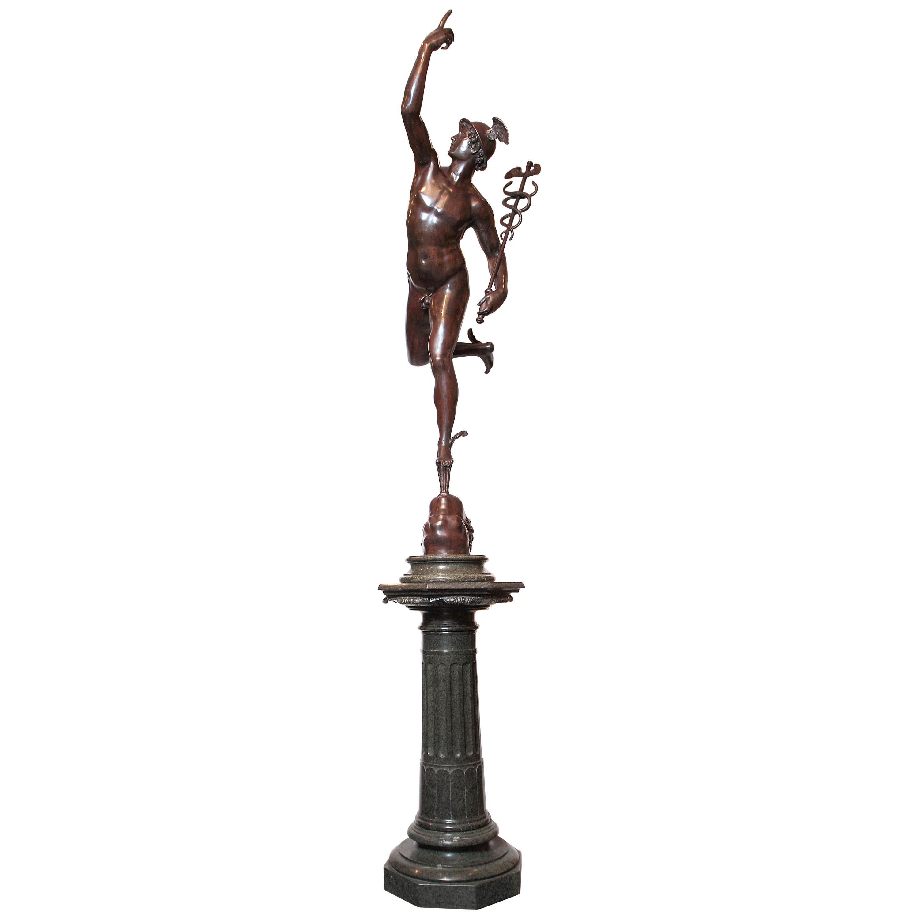 Bronze patiné italien du 19ème siècle représentant Mercure grandeur nature en vente