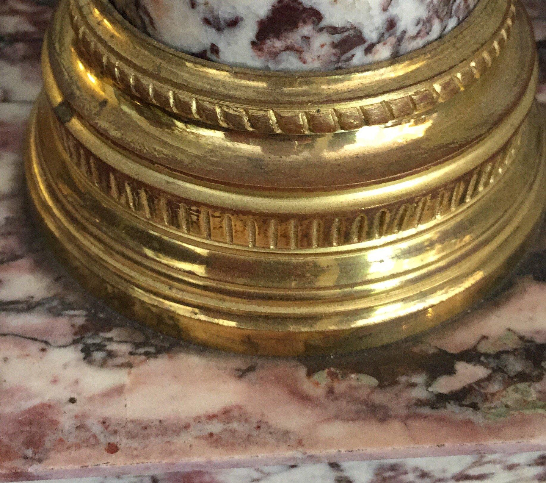 Italian 19th Century Empire Violet Marble Column Fior Di Pesco Ormolu Pedestal 7