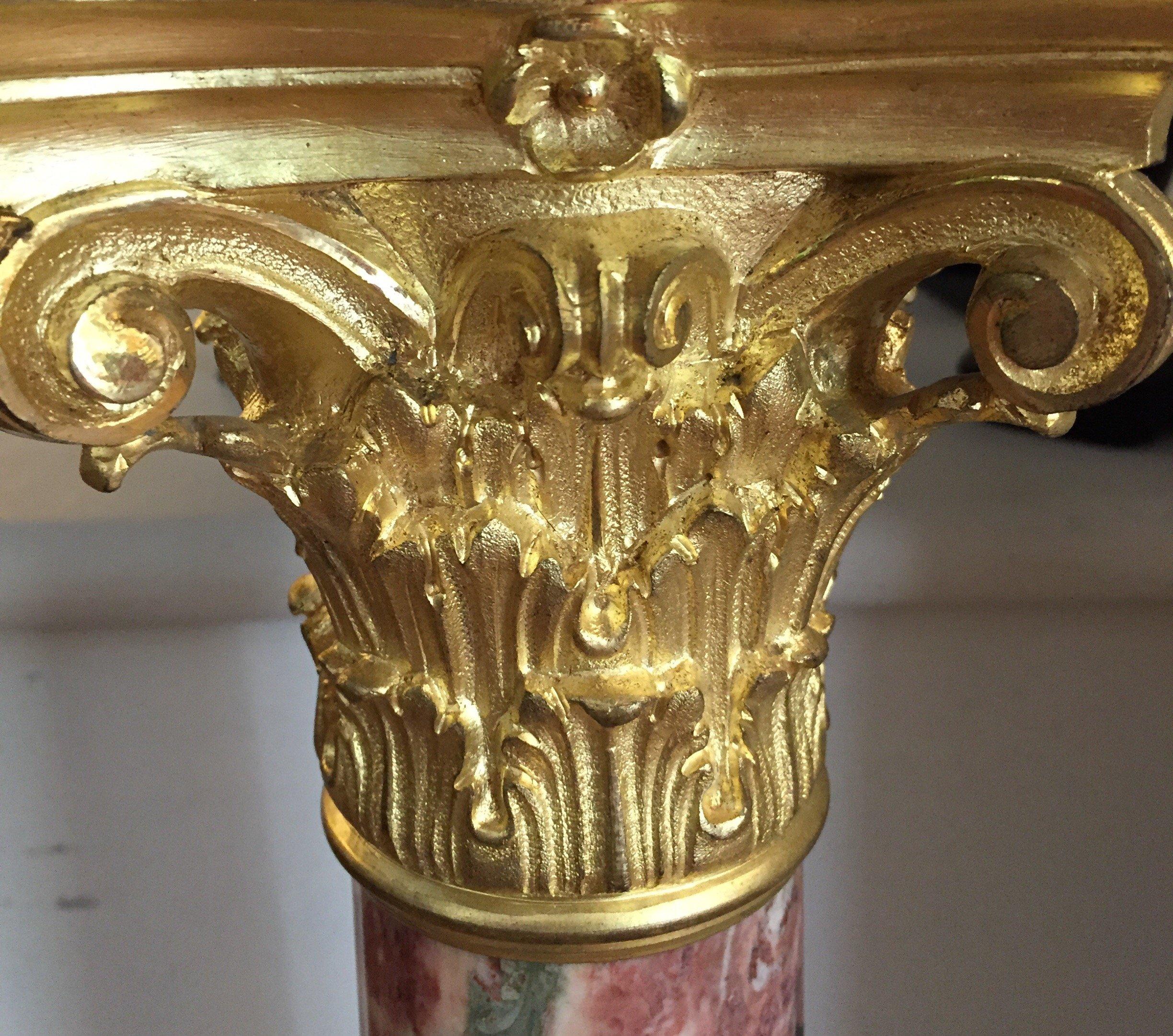 Italian 19th Century Empire Violet Marble Column Fior Di Pesco Ormolu Pedestal 3