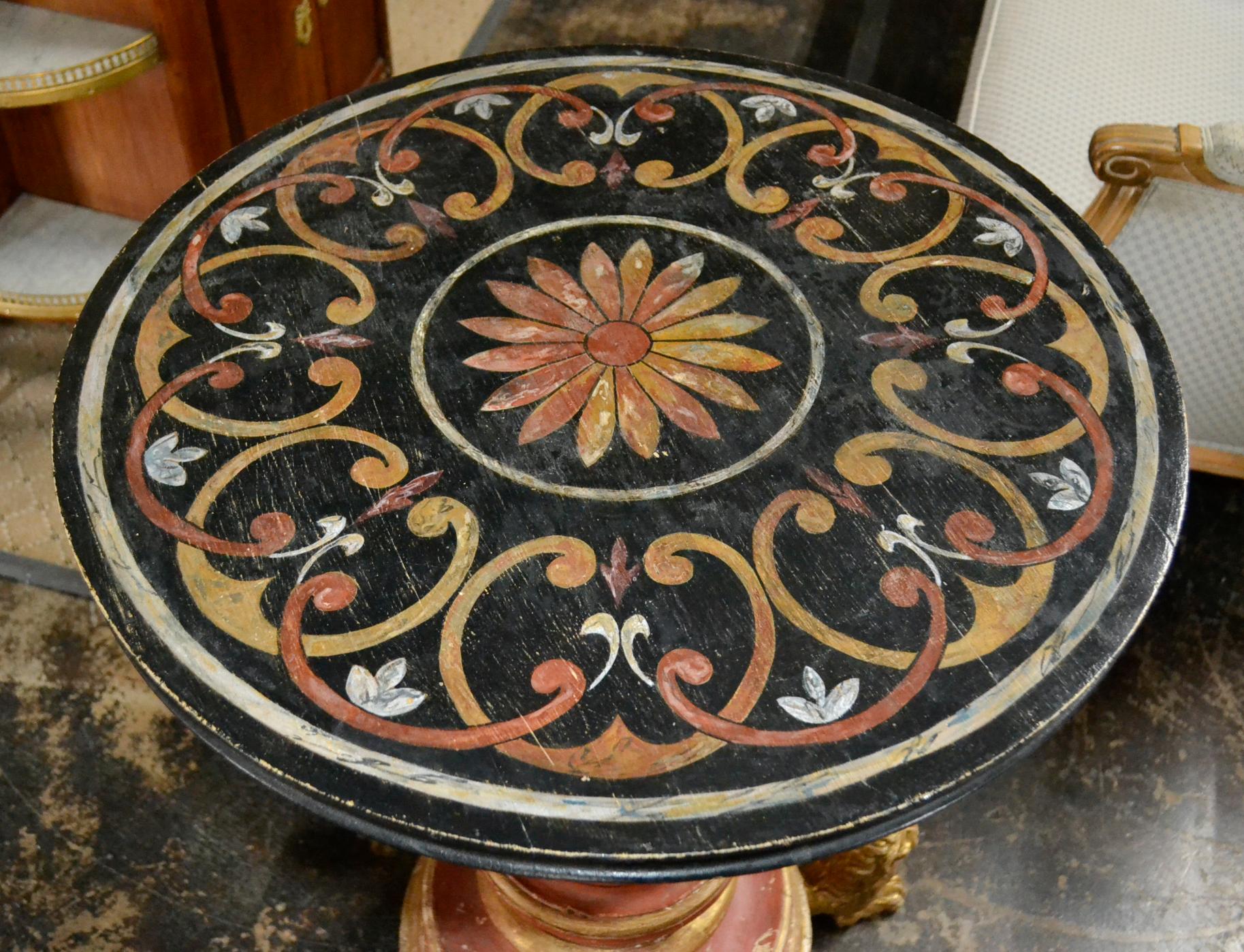 Unusual 19th century Italian painted and parcel-gilt pedestal table.