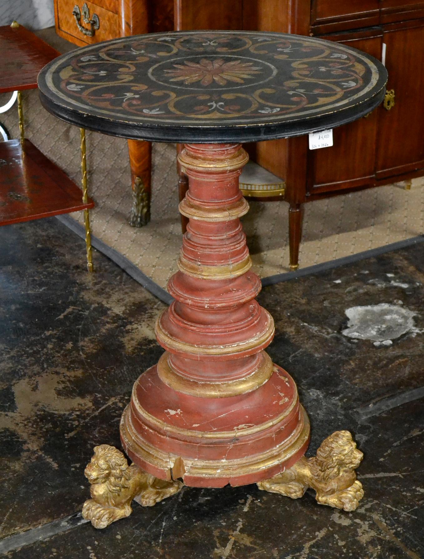 Hand-Painted 19th Century Italian Pedestal Table
