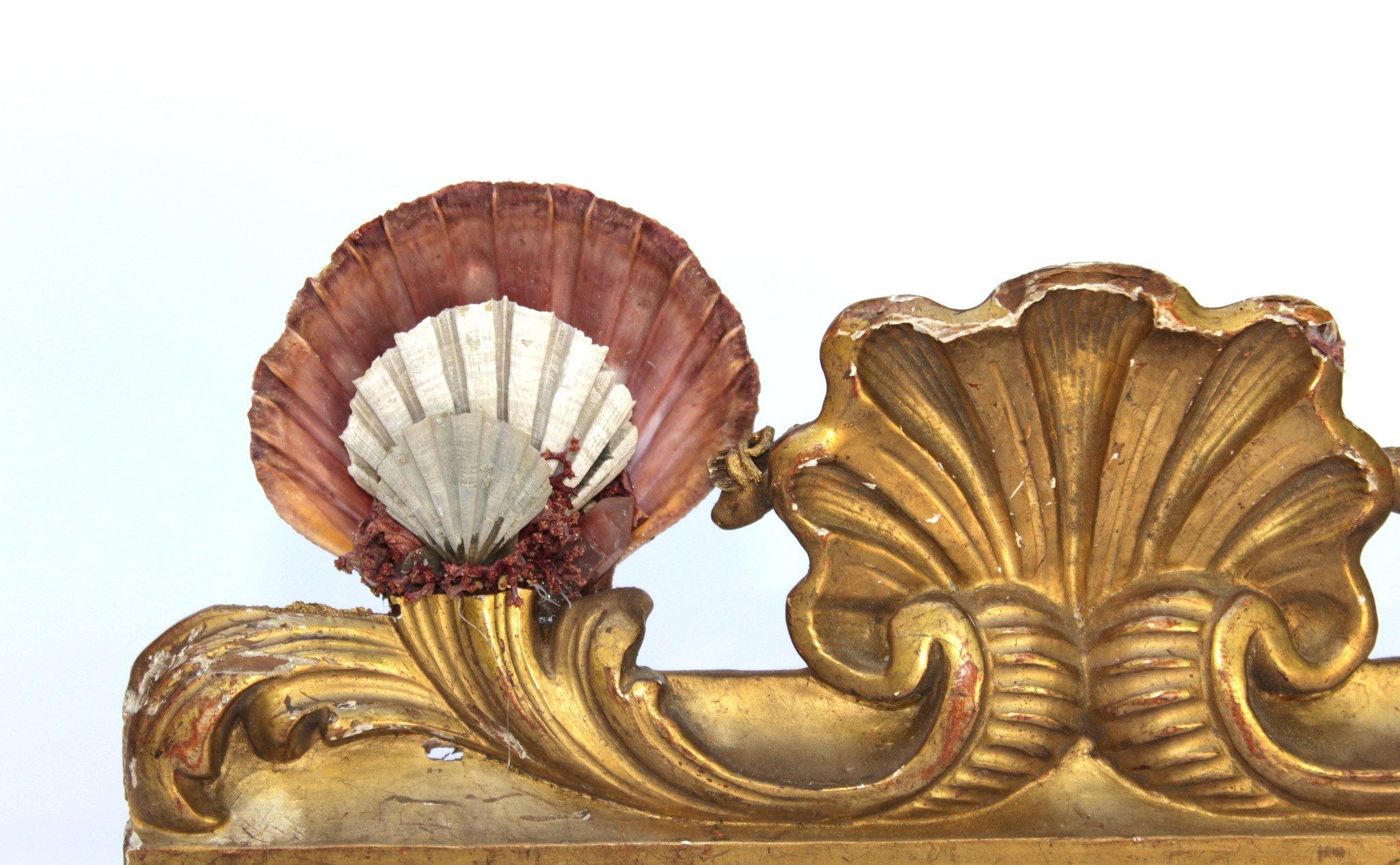 Rococo 19th Century Italian Peditment Fragment with Pectin Shells and Crystal on Lucite For Sale