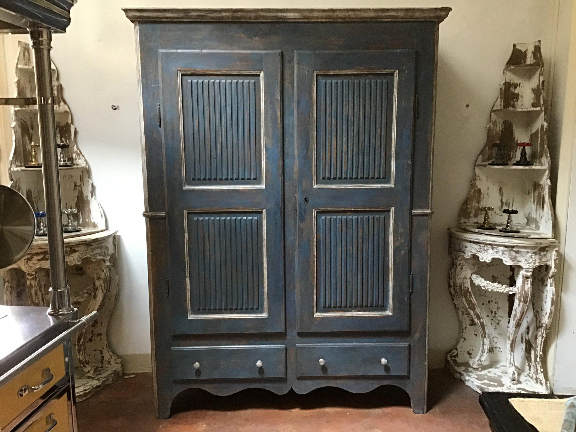 19th century Italian Piedmontese painted wood wardrobe with two shatters, 1890s.