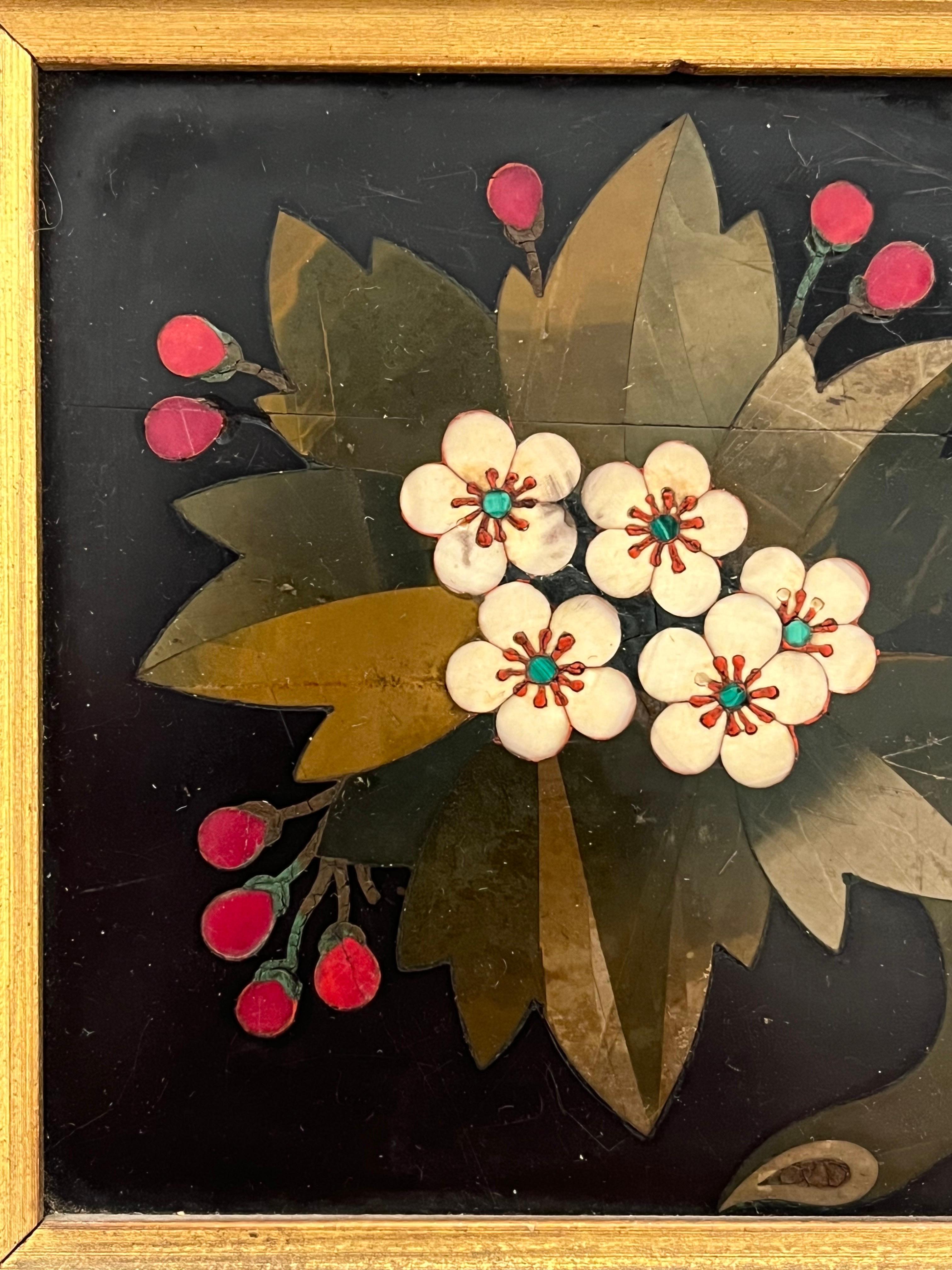 19th Century Italian Pietra Dura Antique Floral Still Life Hard Stone in Frame 7