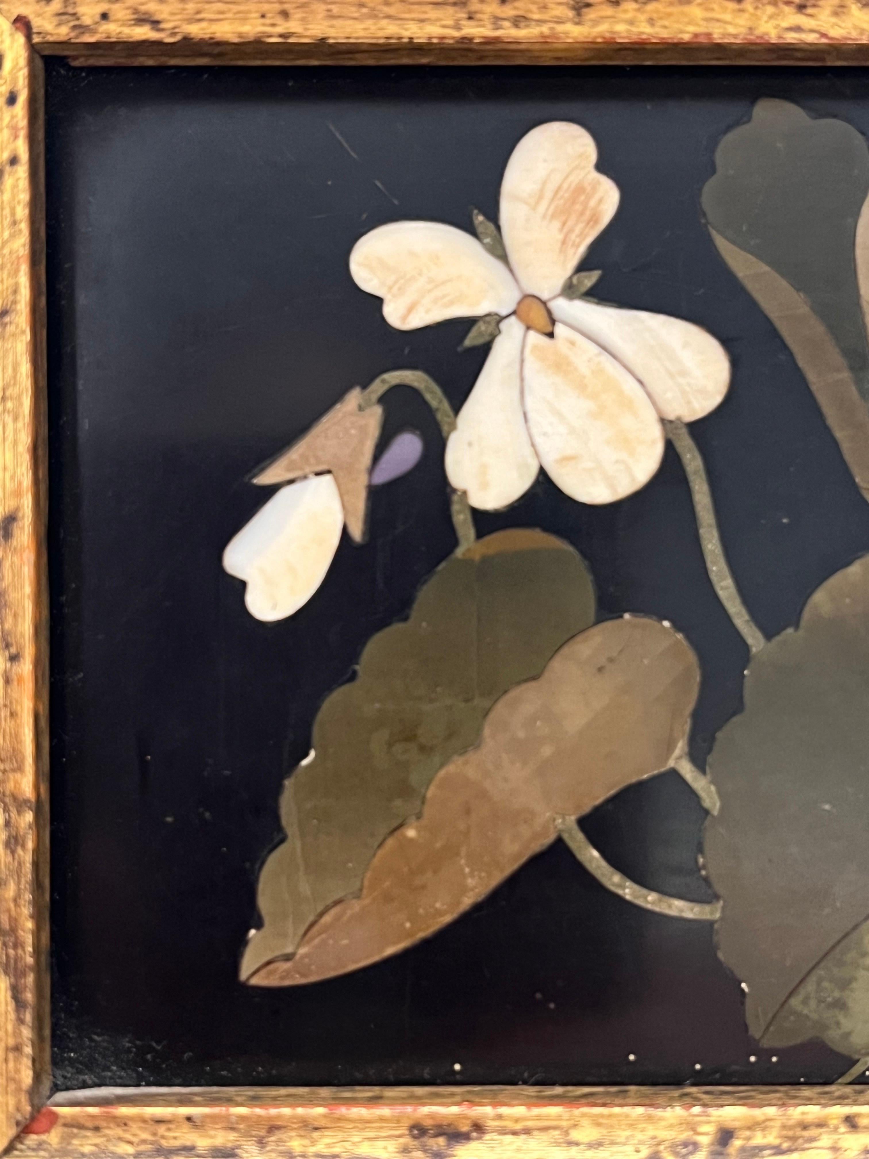 19th Century Italian Pietra Dura Antique Floral Still Life Hard Stone in Frame 10