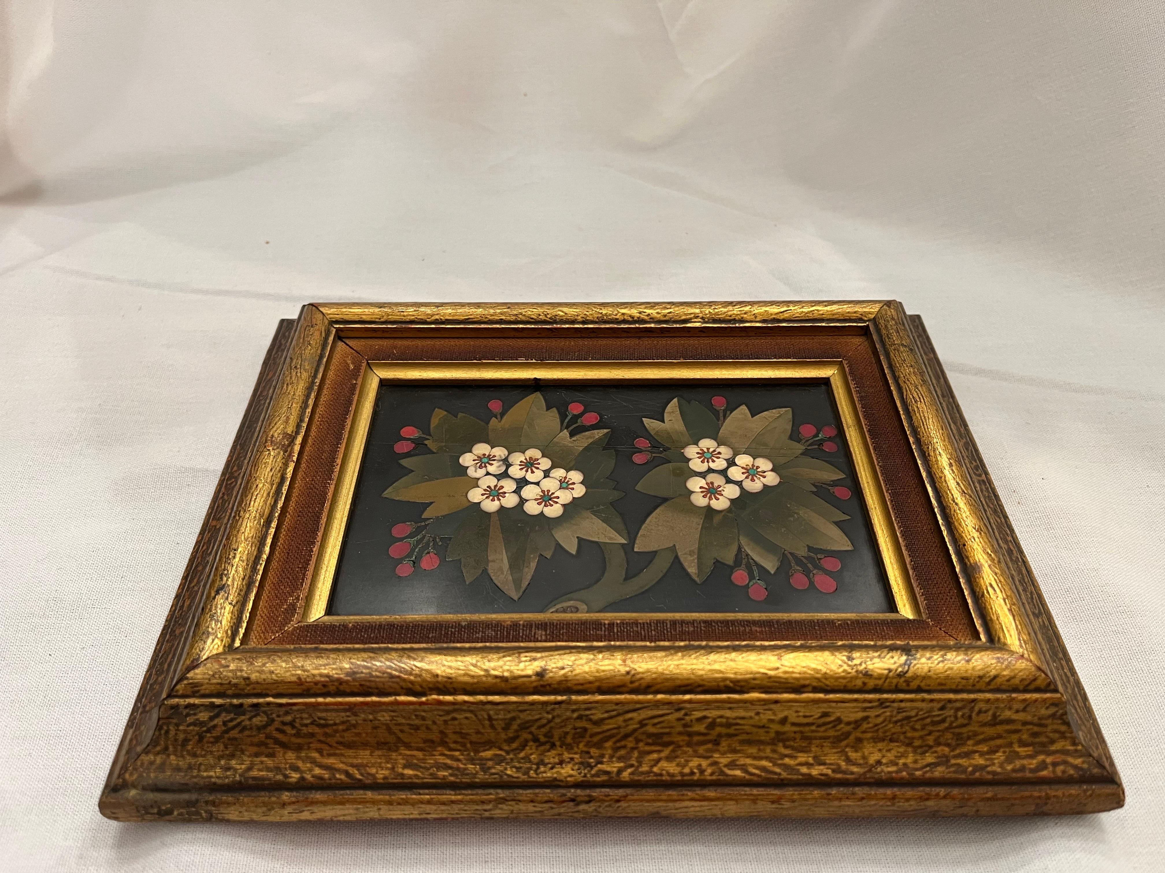 Hand-Crafted 19th Century Italian Pietra Dura Antique Floral Still Life Hard Stone in Frame