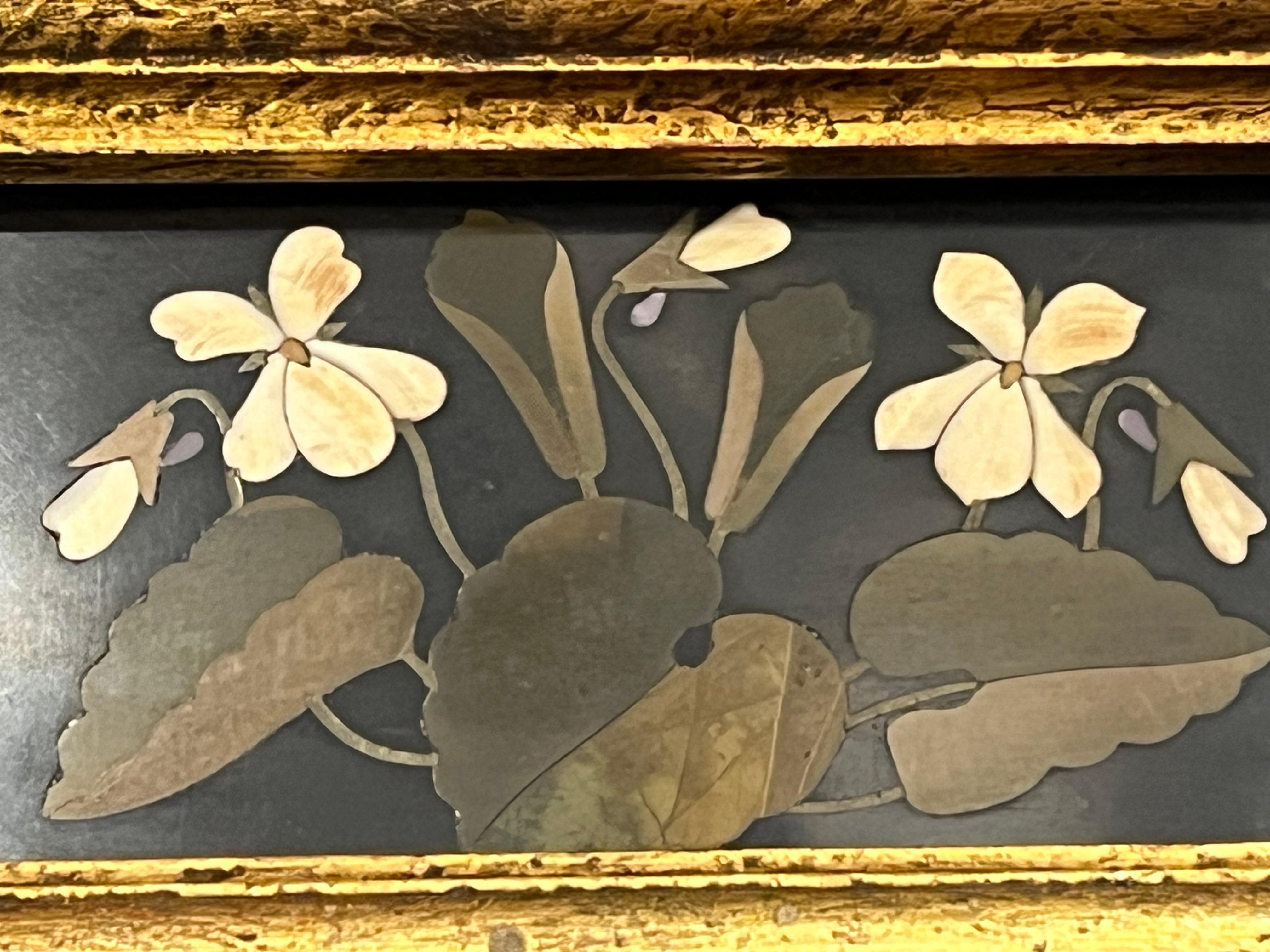 19th Century Italian Pietra Dura Antique Floral Still Life Hard Stone in Frame 1