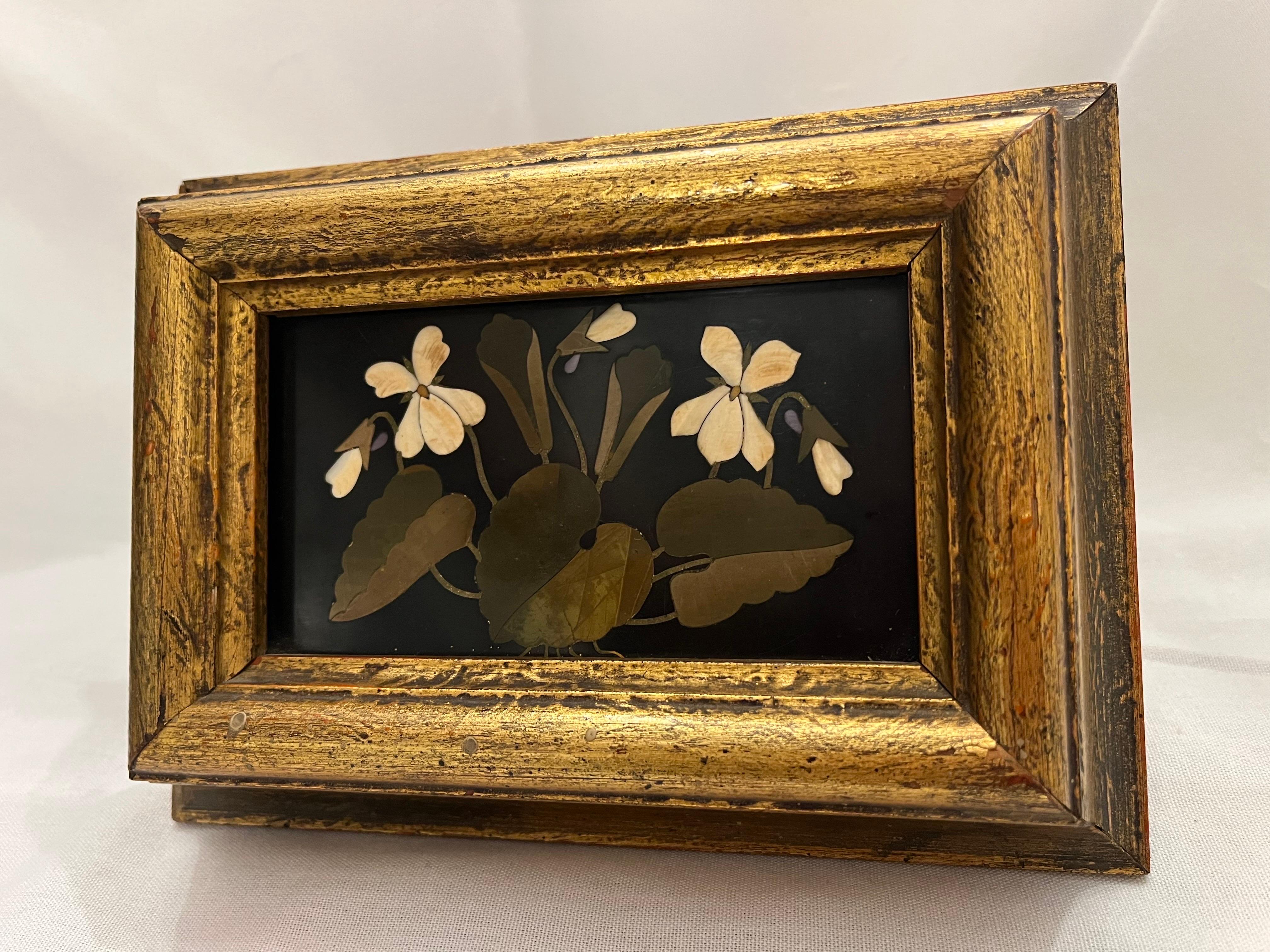 19th Century Italian Pietra Dura Antique Floral Still Life Hard Stone in Frame 4