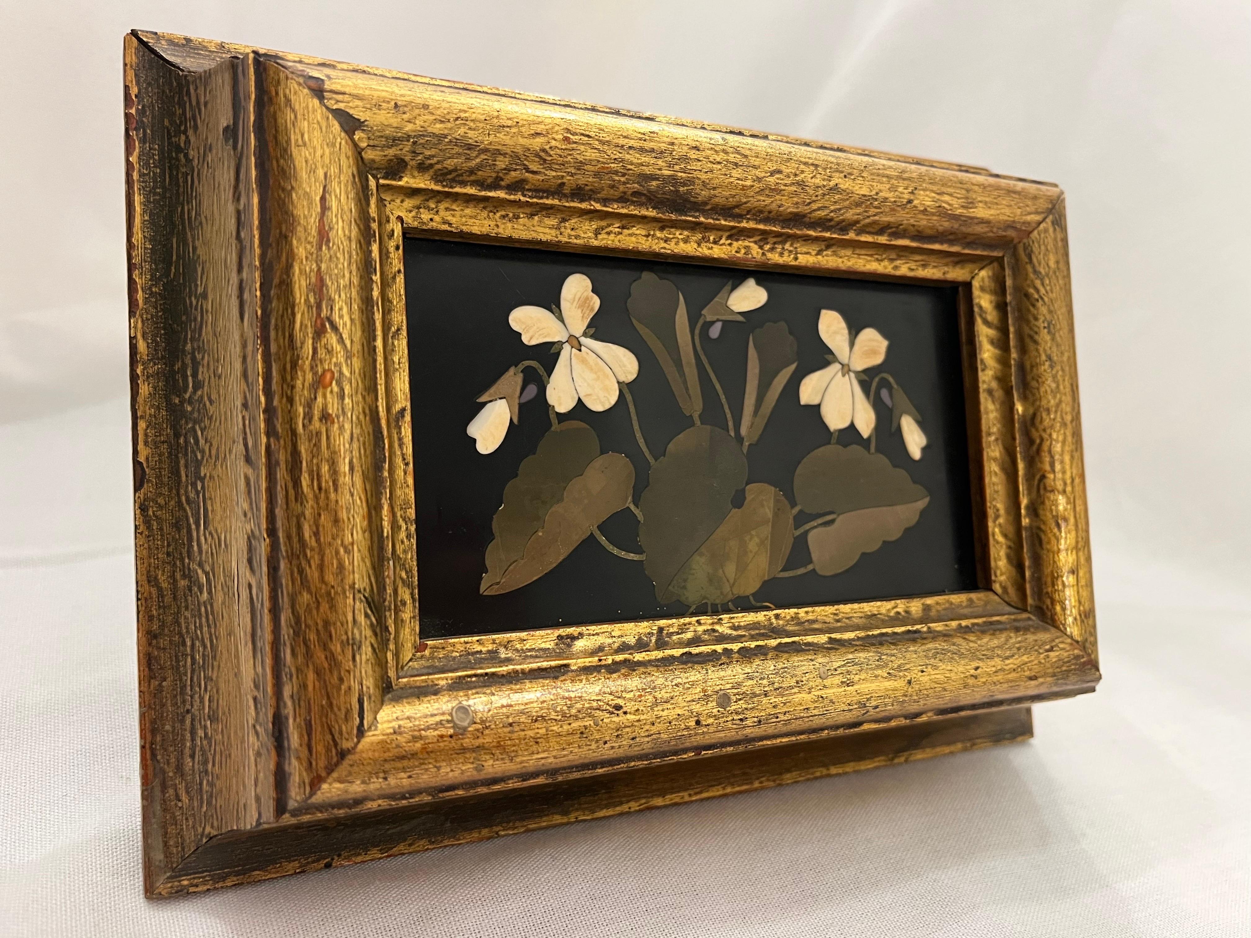 19th Century Italian Pietra Dura Antique Floral Still Life Hard Stone in Frame 5