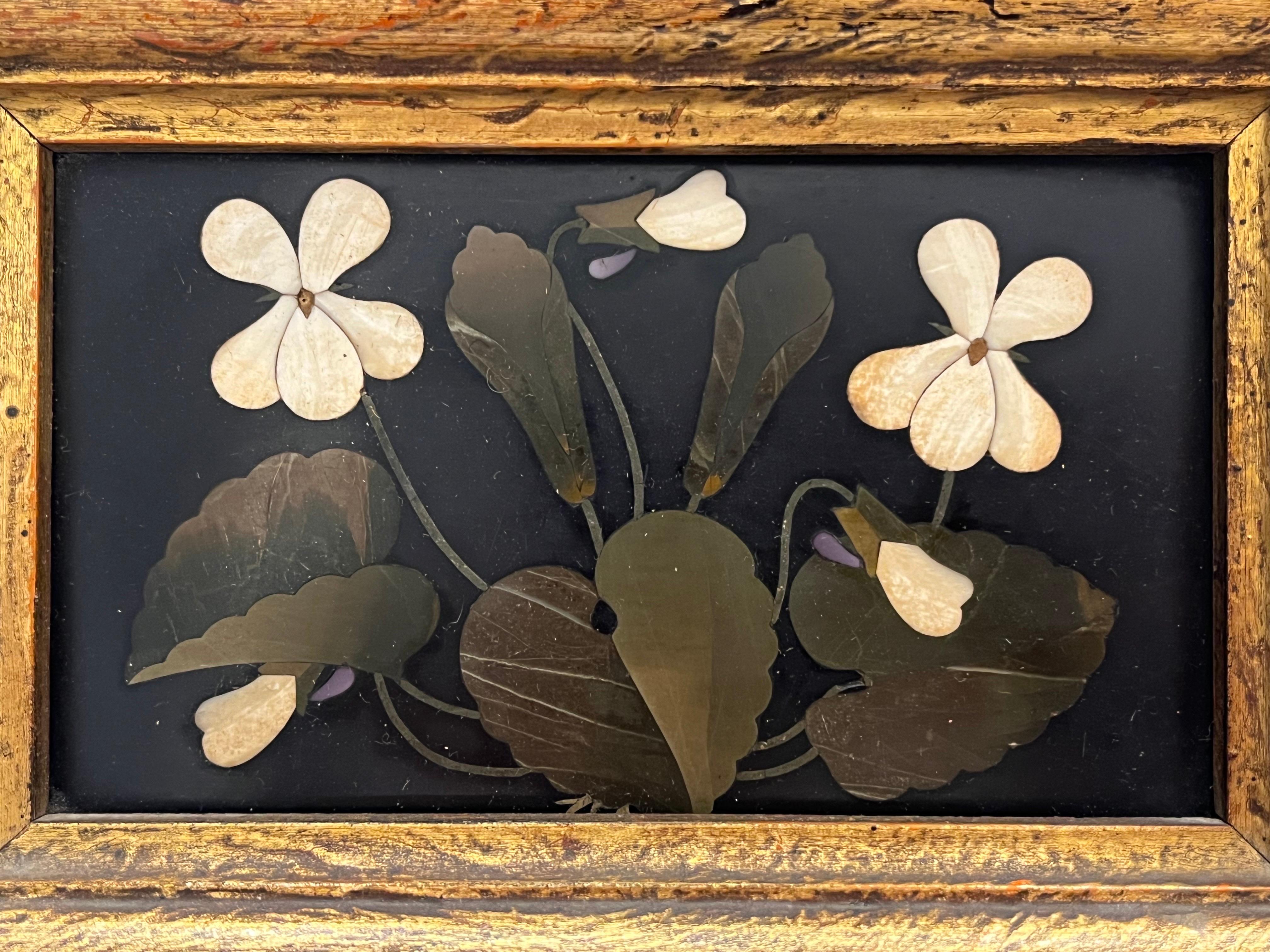 19th Century Italian Pietra Dura Antique Floral Still Life Hardstone in Frame 6