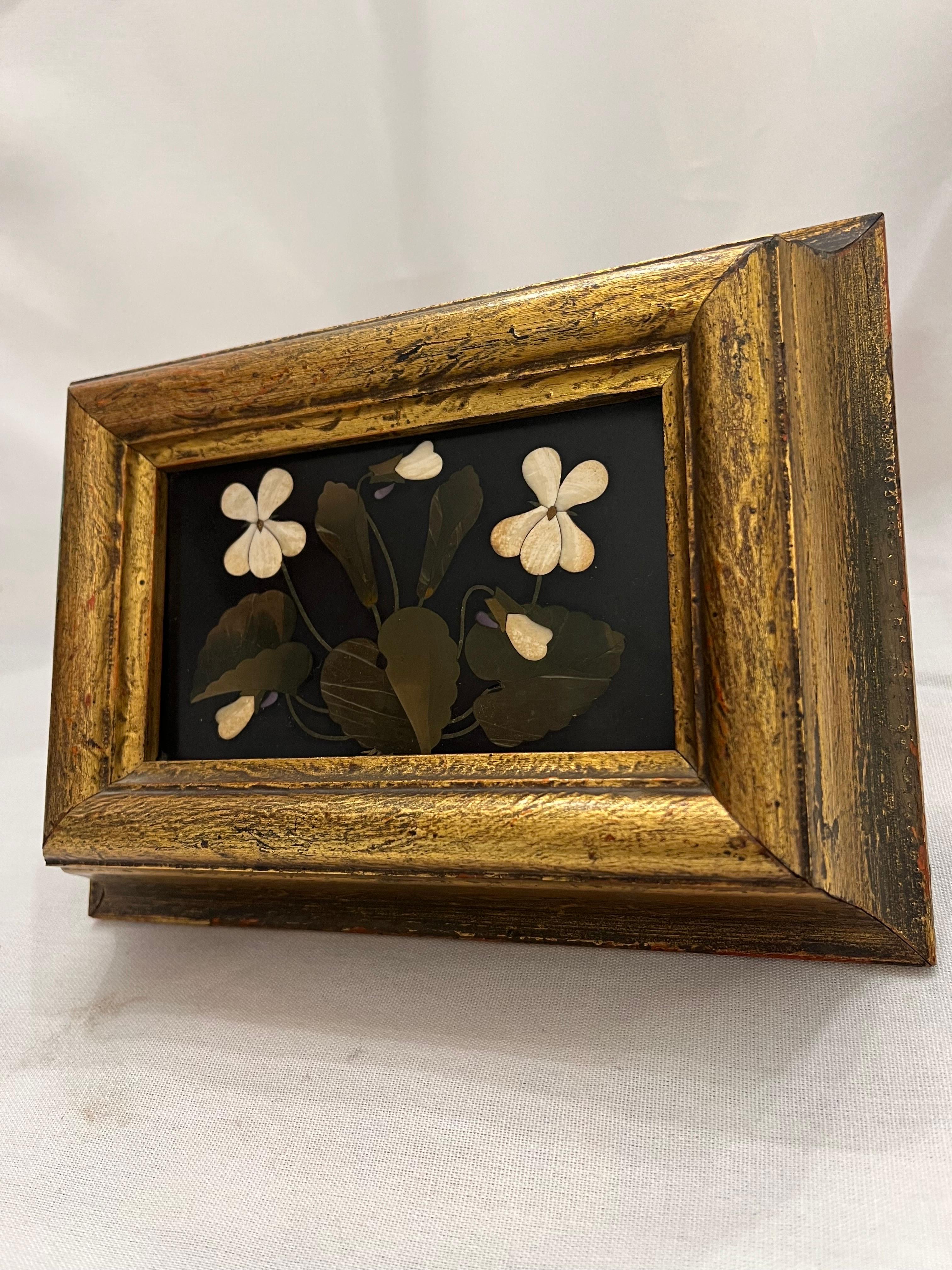 19th Century Italian Pietra Dura Antique Floral Still Life Hardstone in Frame In Good Condition In Atlanta, GA