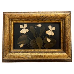 19th Century Italian Pietra Dura Antique Floral Still Life Hardstone in Frame