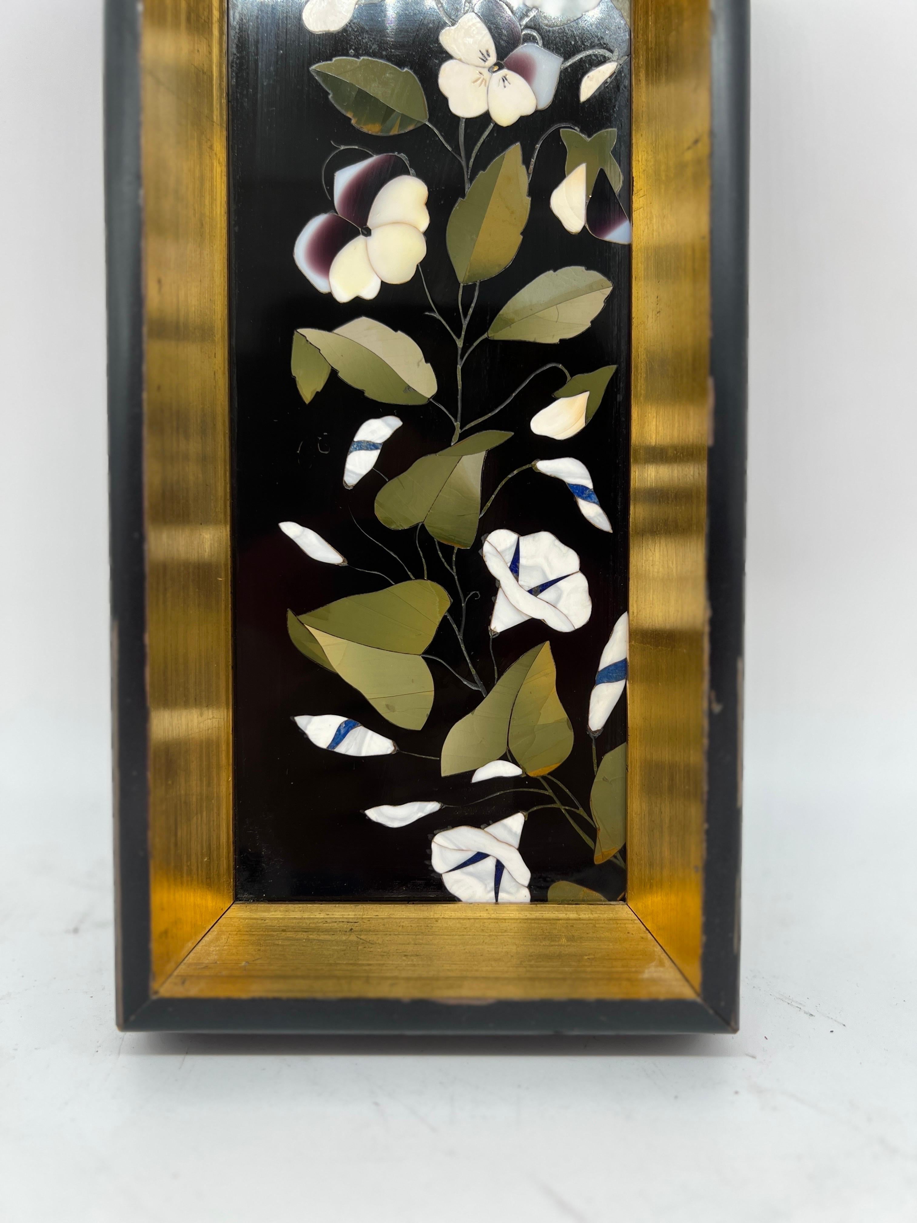 Marble 19th Century, Italian Pietra Dura Floral Stone Inlaid Framed Panel For Sale